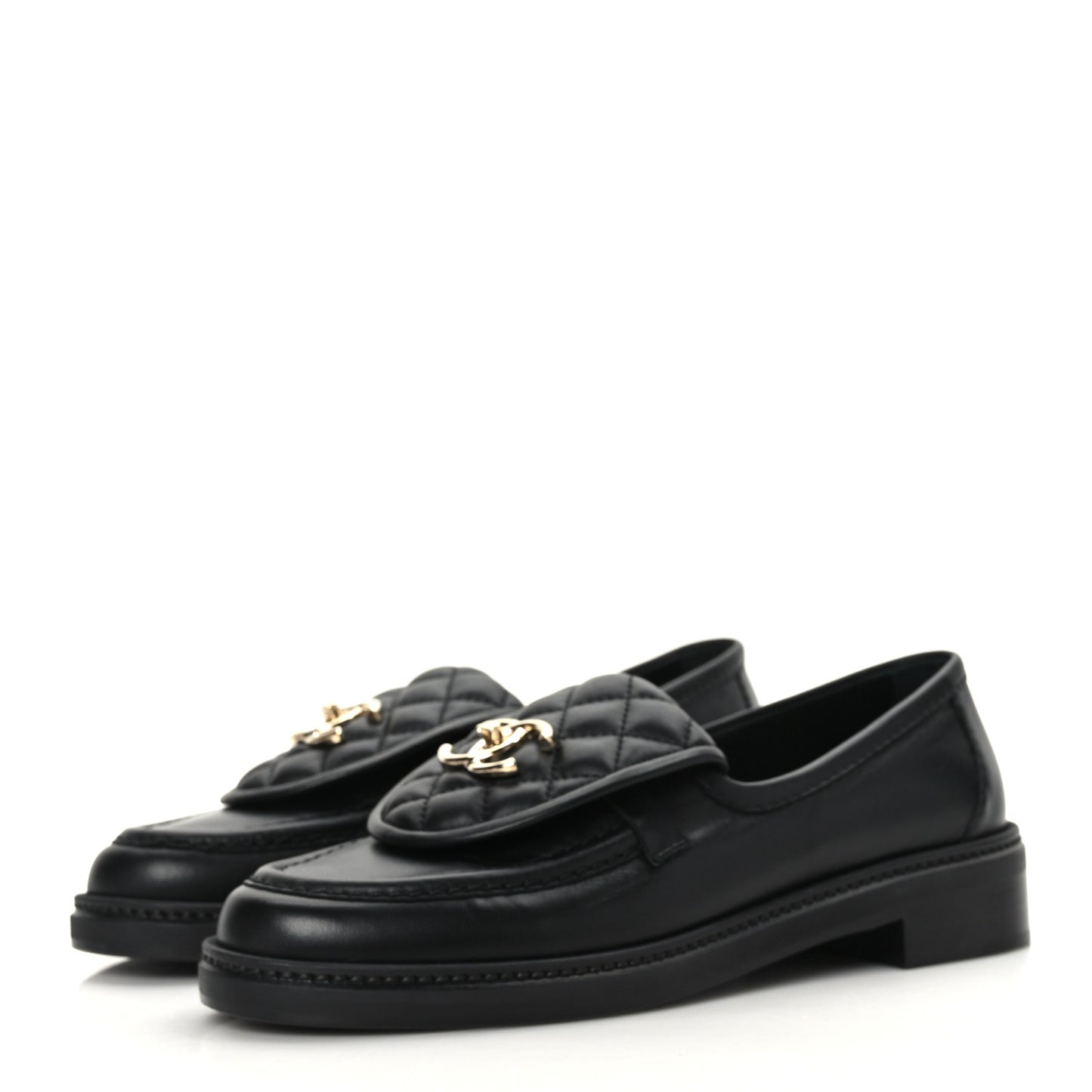Lambskin Quilted CC Turnlock Loafers 38 Black