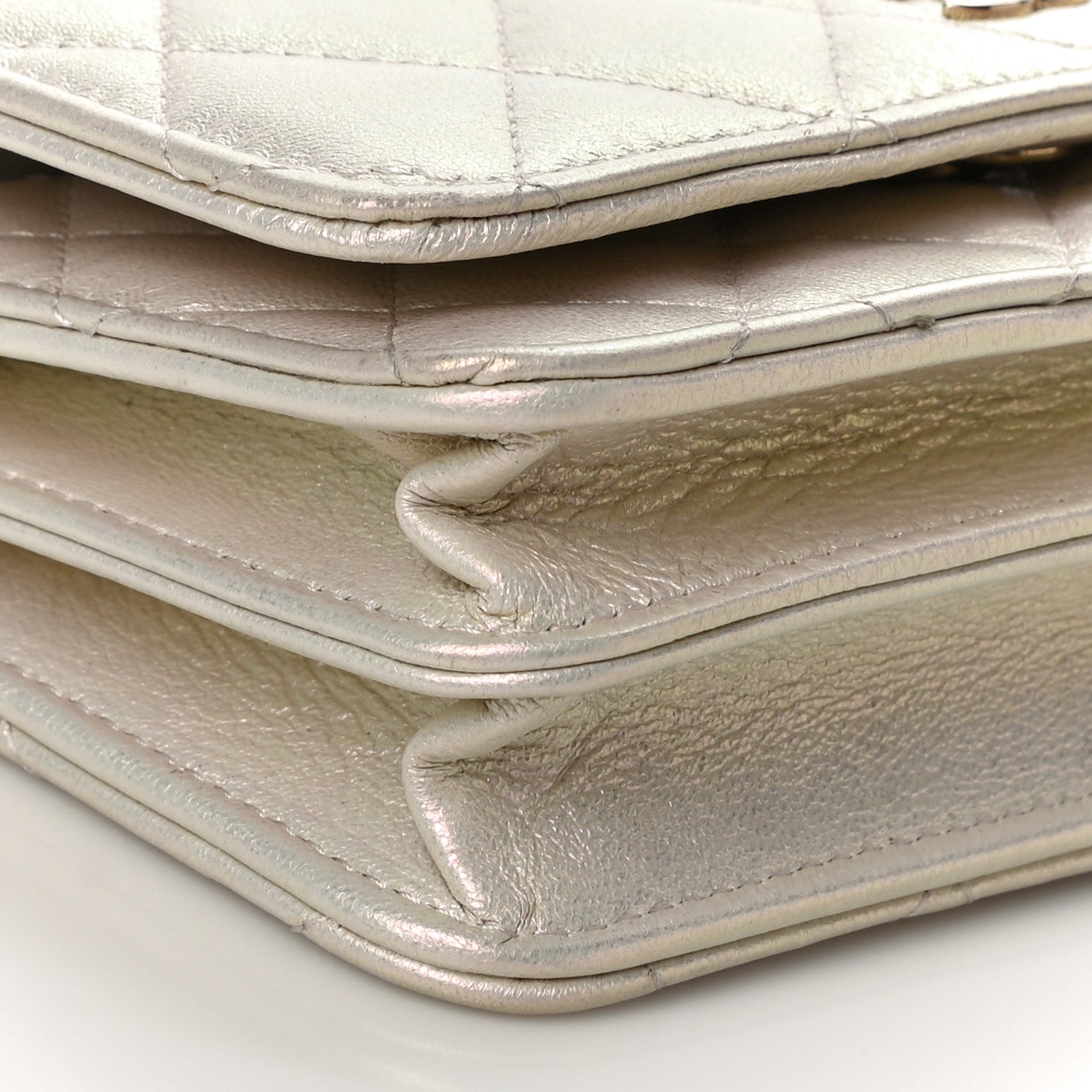 Chanel Iridescent Lambskin Quilted Mini Wallet On Chain WOC Ivory 9 of 12
