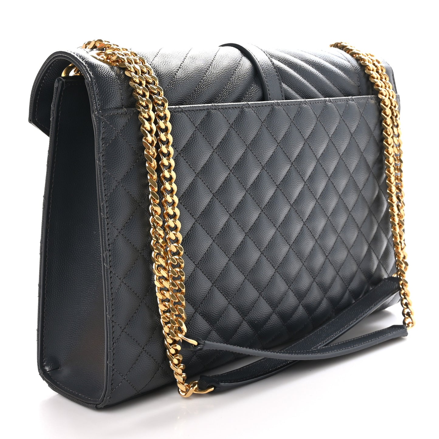 Grain De Poudre Textured Mixed Matelasse Large Triquilt Monogram Satchel Dark Smog