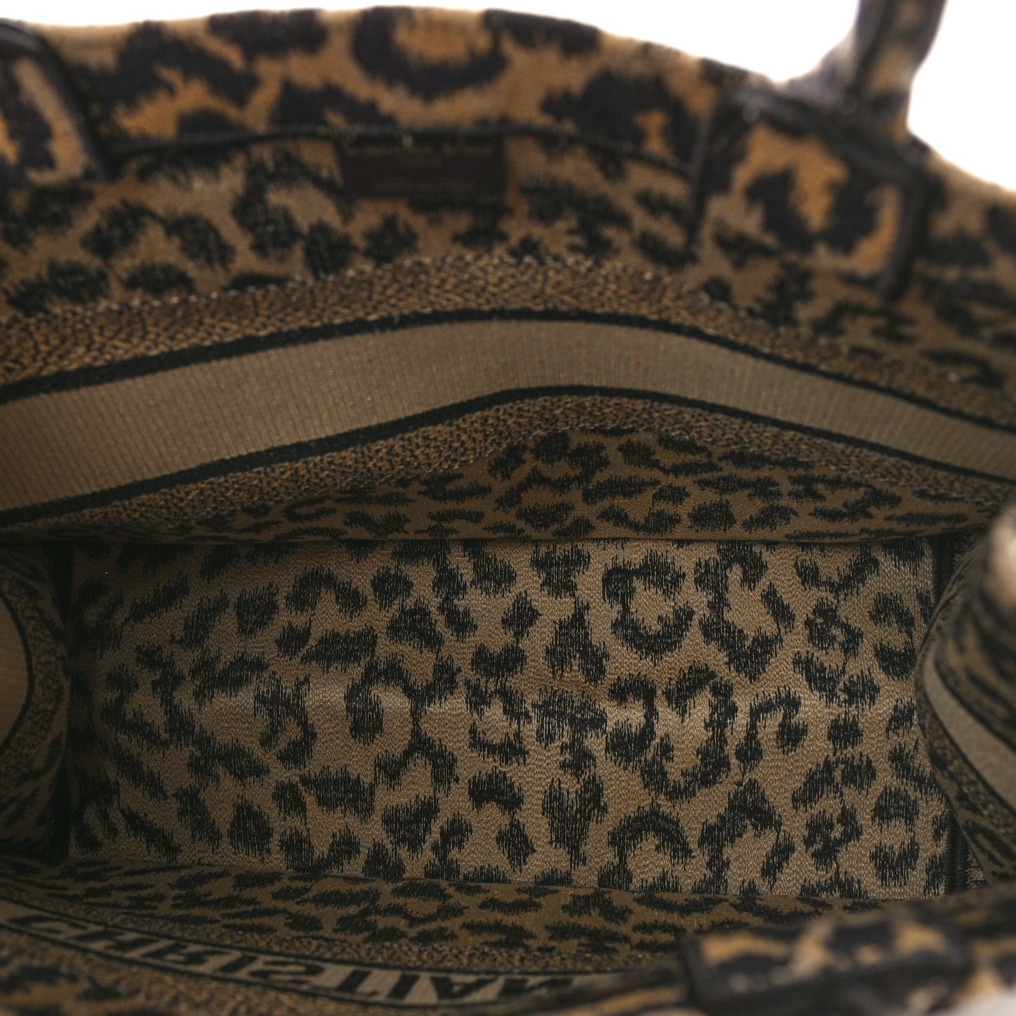 Canvas Mizza Embroidered Medium Leopard Book Tote Beige