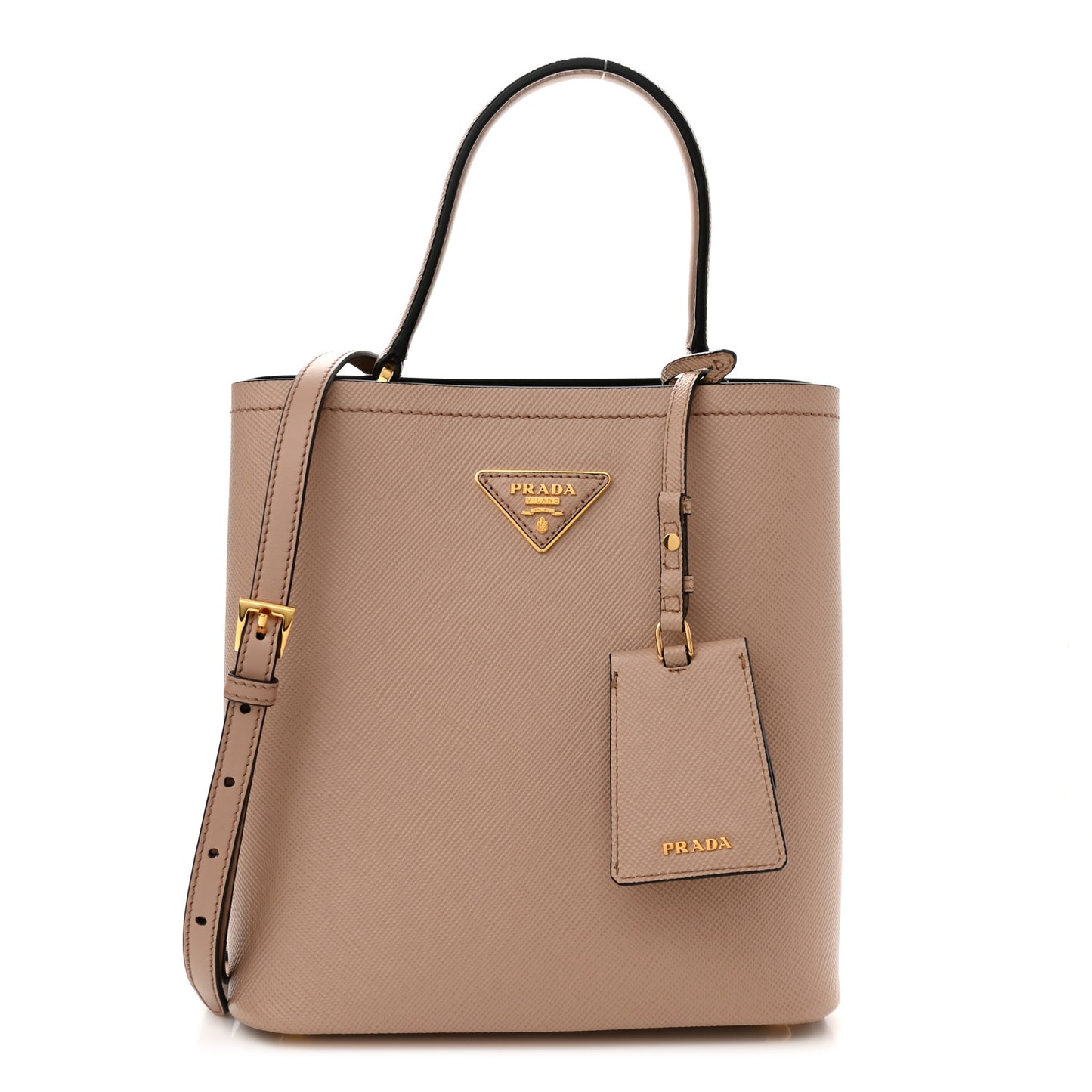 Saffiano Cuir Medium Panier Bucket Bag Cipria Black