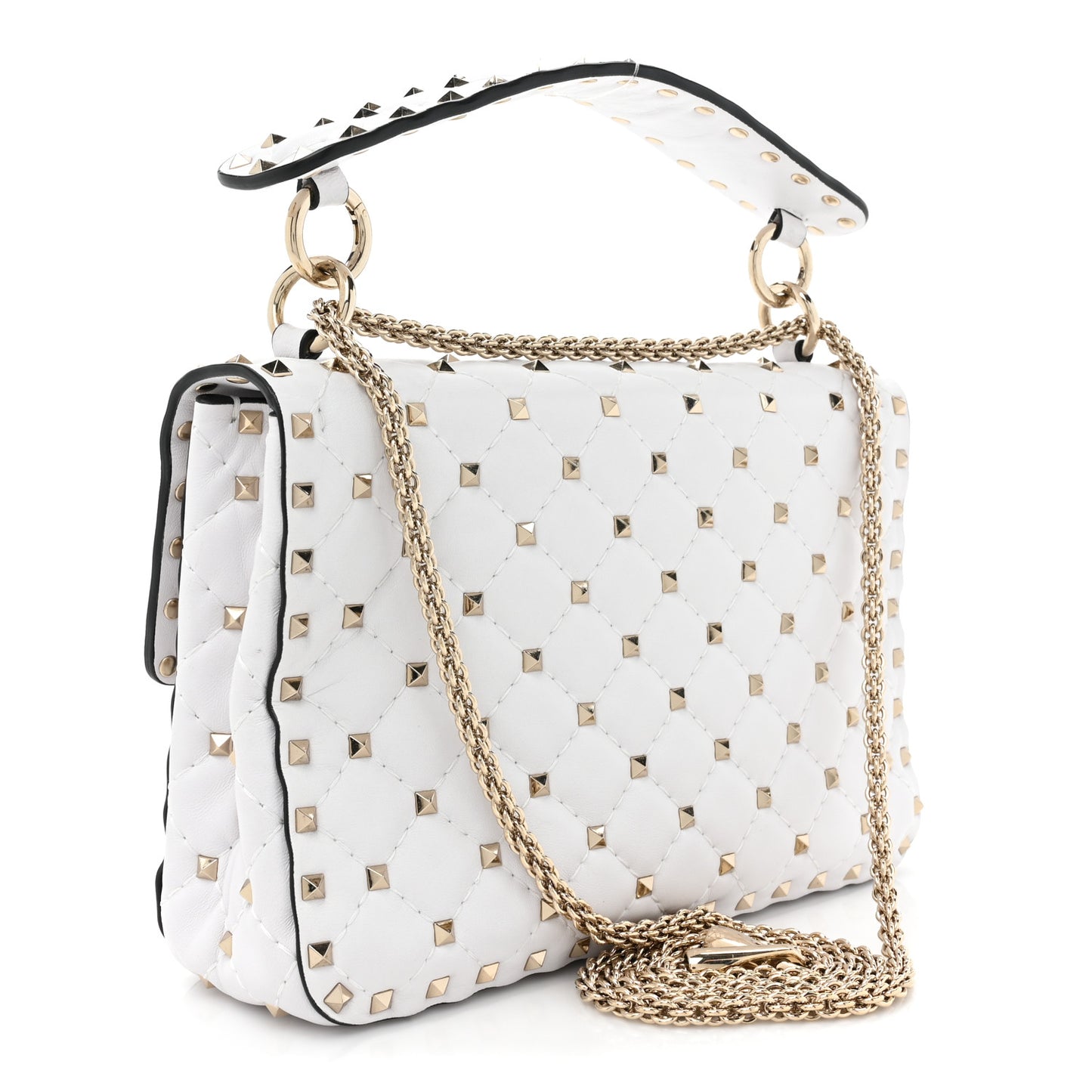 Lambskin VLTN Print Medium Rockstud Spike Shoulder Bag Optic White Black