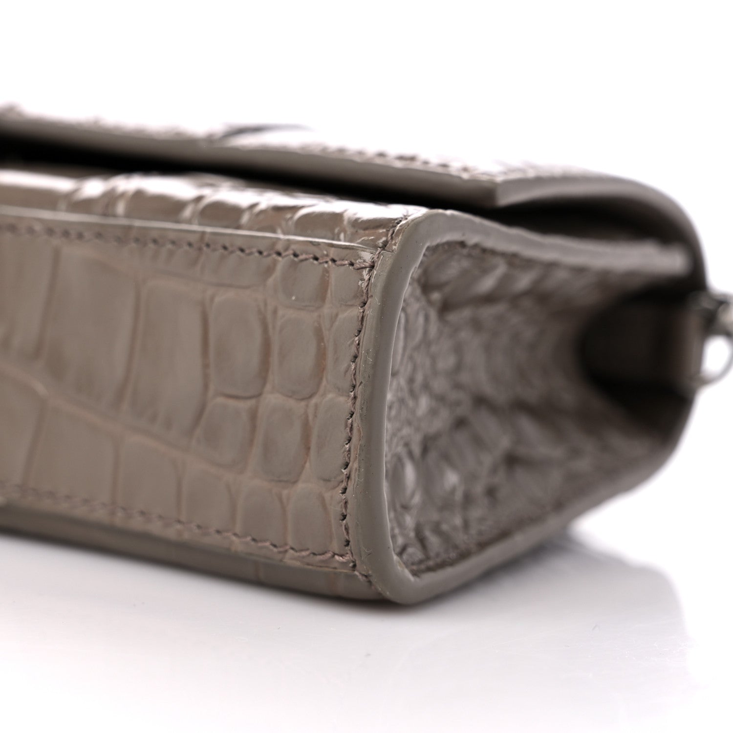 Balenciaga Shiny Calfskin Crocodile Embossed Hourglass Chain Bag Taupe 8 of 12