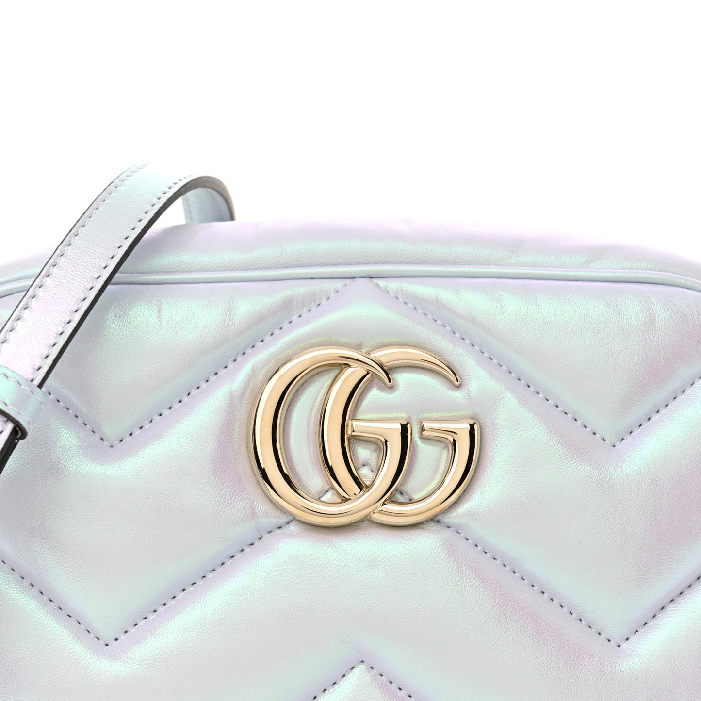 Iridescent Nappa Chevron Matelasse Small GG Marmont Chain Shoulder Bag Iridescent Snow Light Blue
