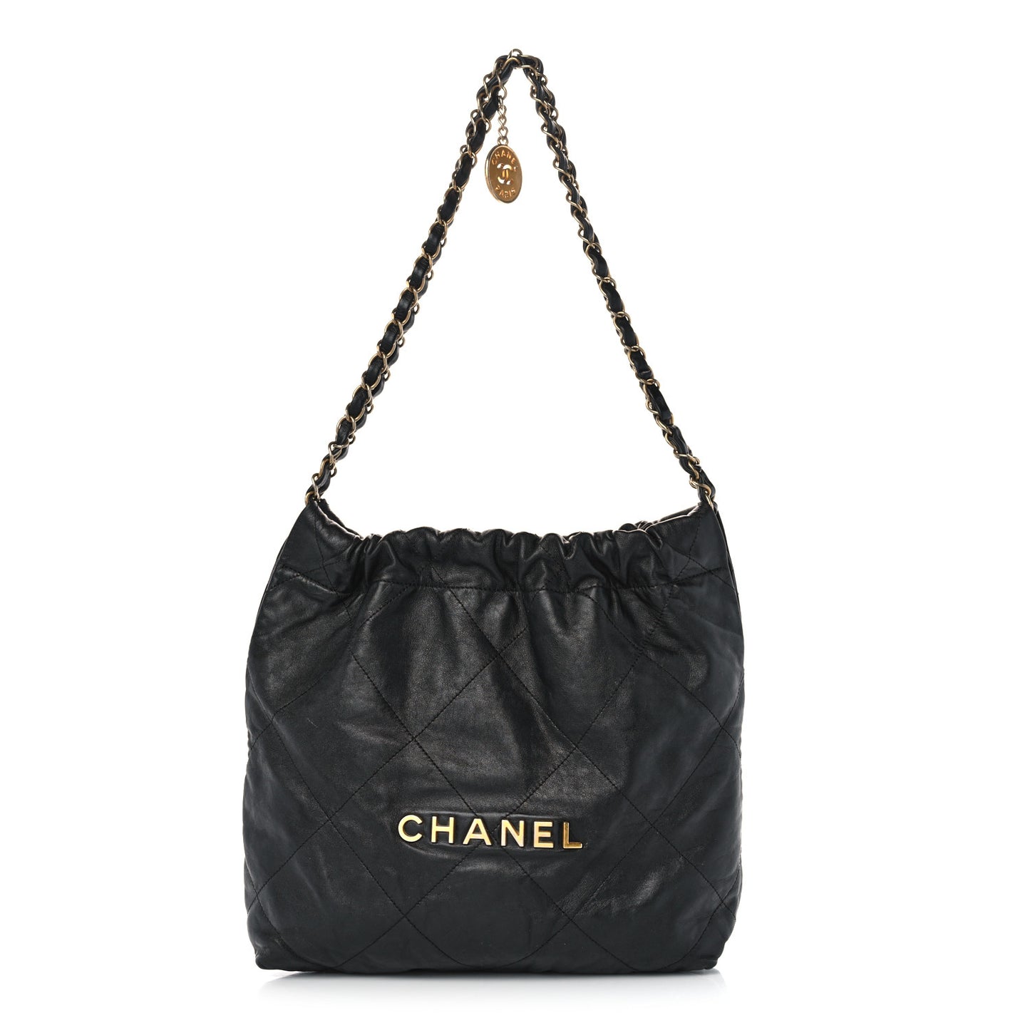 Shiny Calfskin Quilted Small Chanel 22 Black