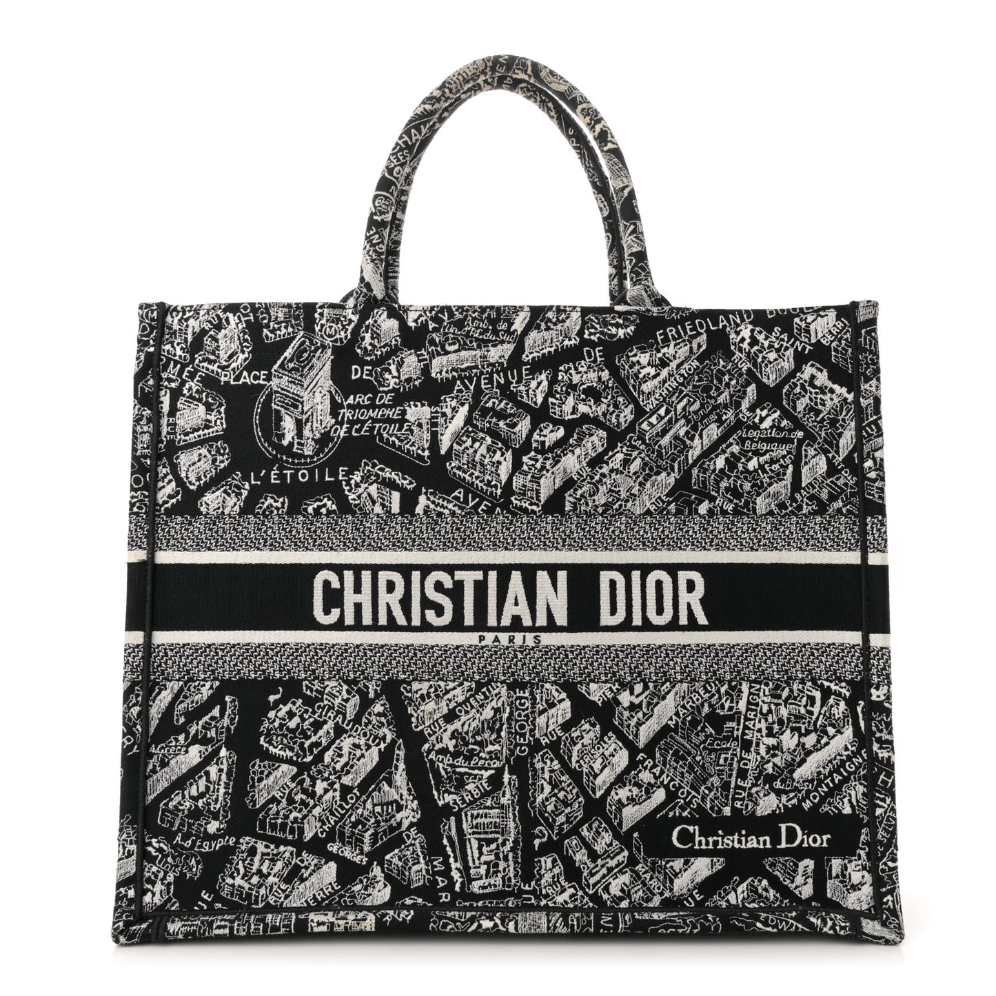 Canvas Embroidered Large Plan De Paris Book Tote Black White