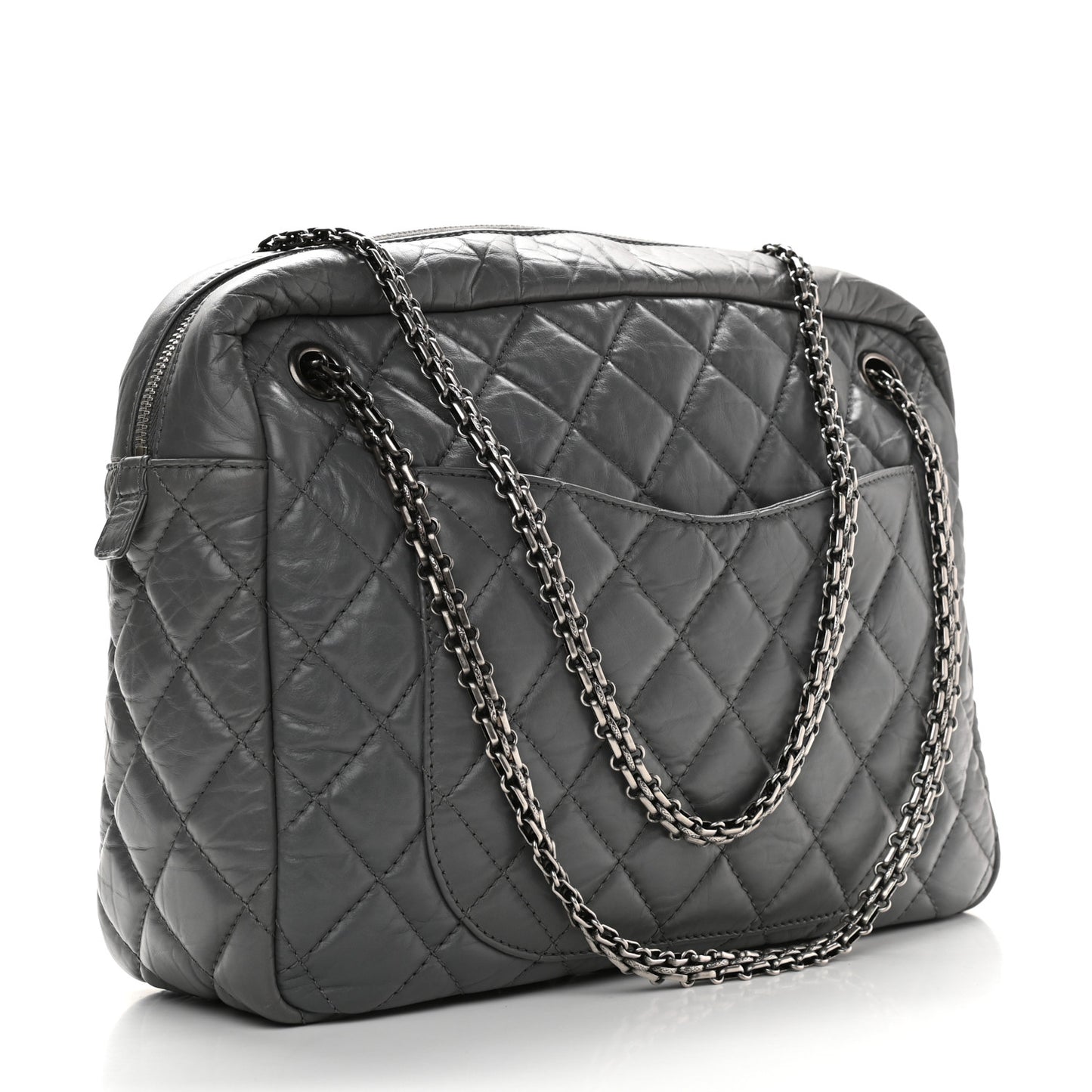 Aged Calfskin Quilted Large Reissue Camera Case Grey