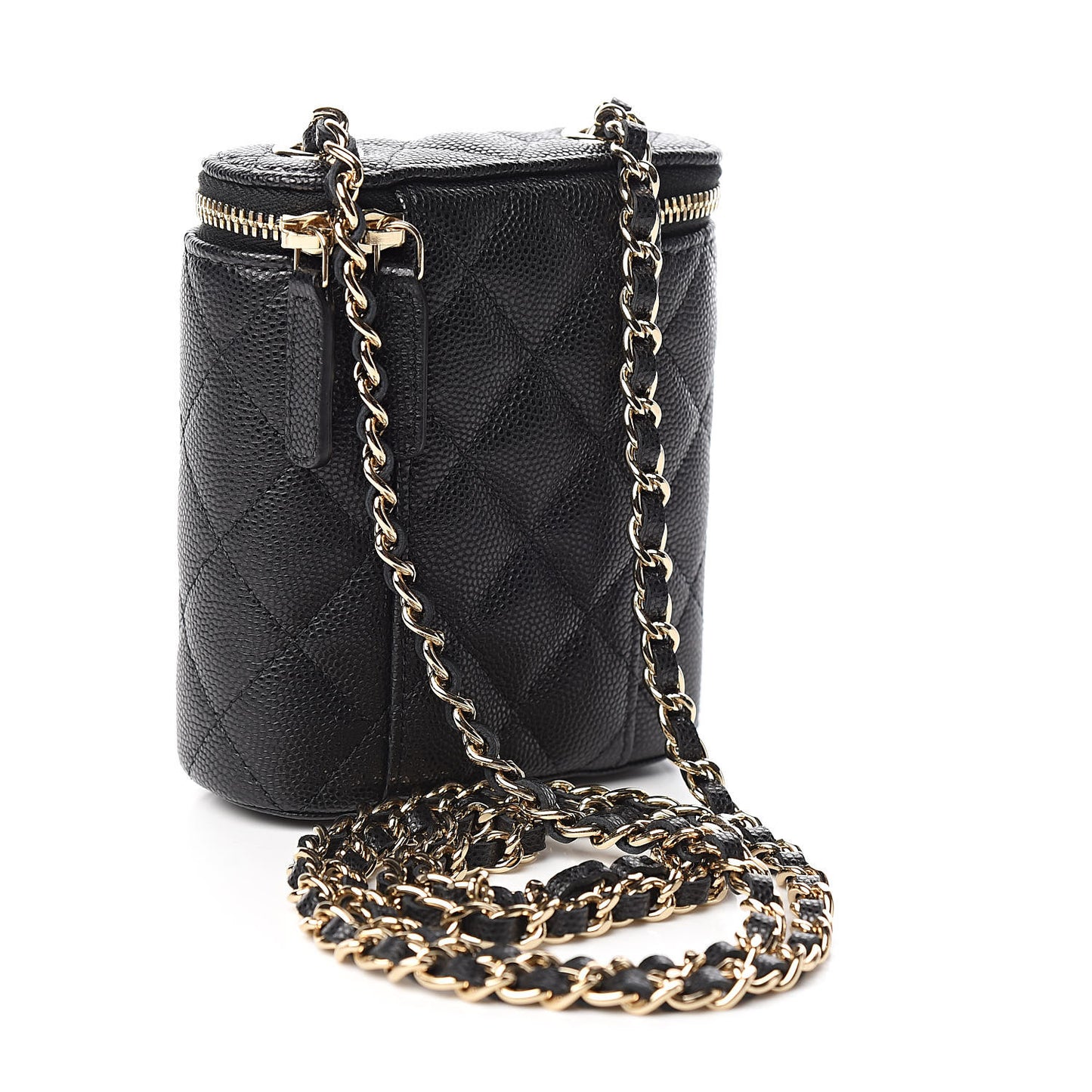 Caviar Quilted Small Vertical Coco Beauty Vanity Case With Chain Black
