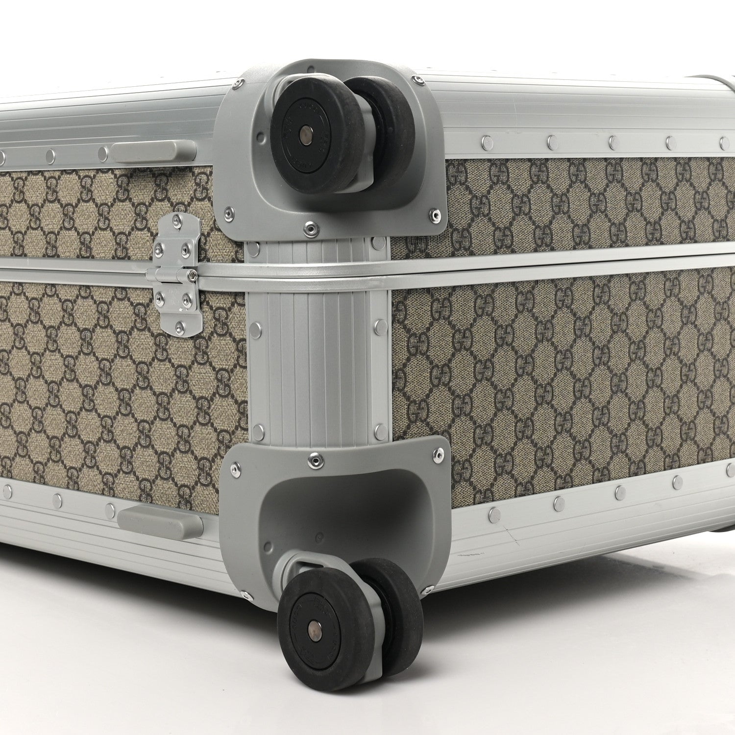 Gucci GG Supreme Monogram Aluminium Porter Medium Trolley Suitcase Beige Ebony Silver 7 of 8