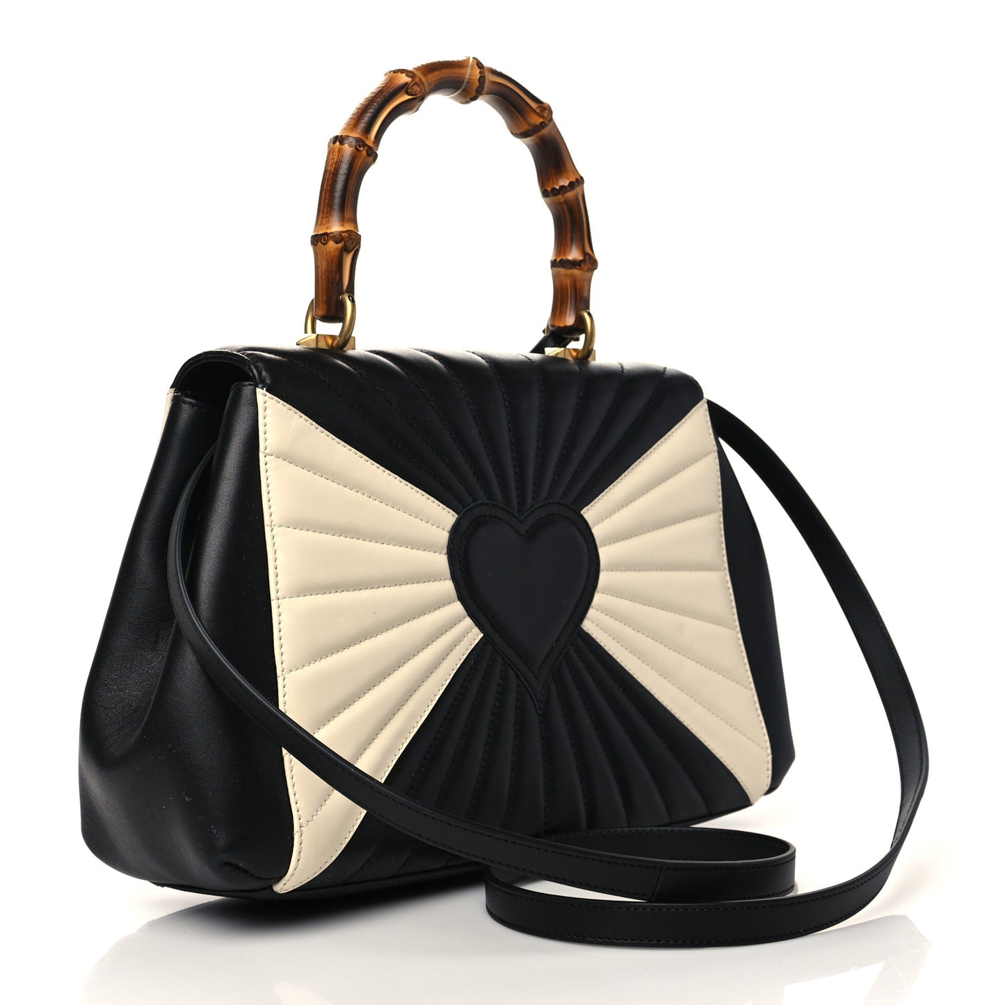 Calfskin Bamboo Trapuntata Queen Margaret Top Handle Bag Mystic White Black