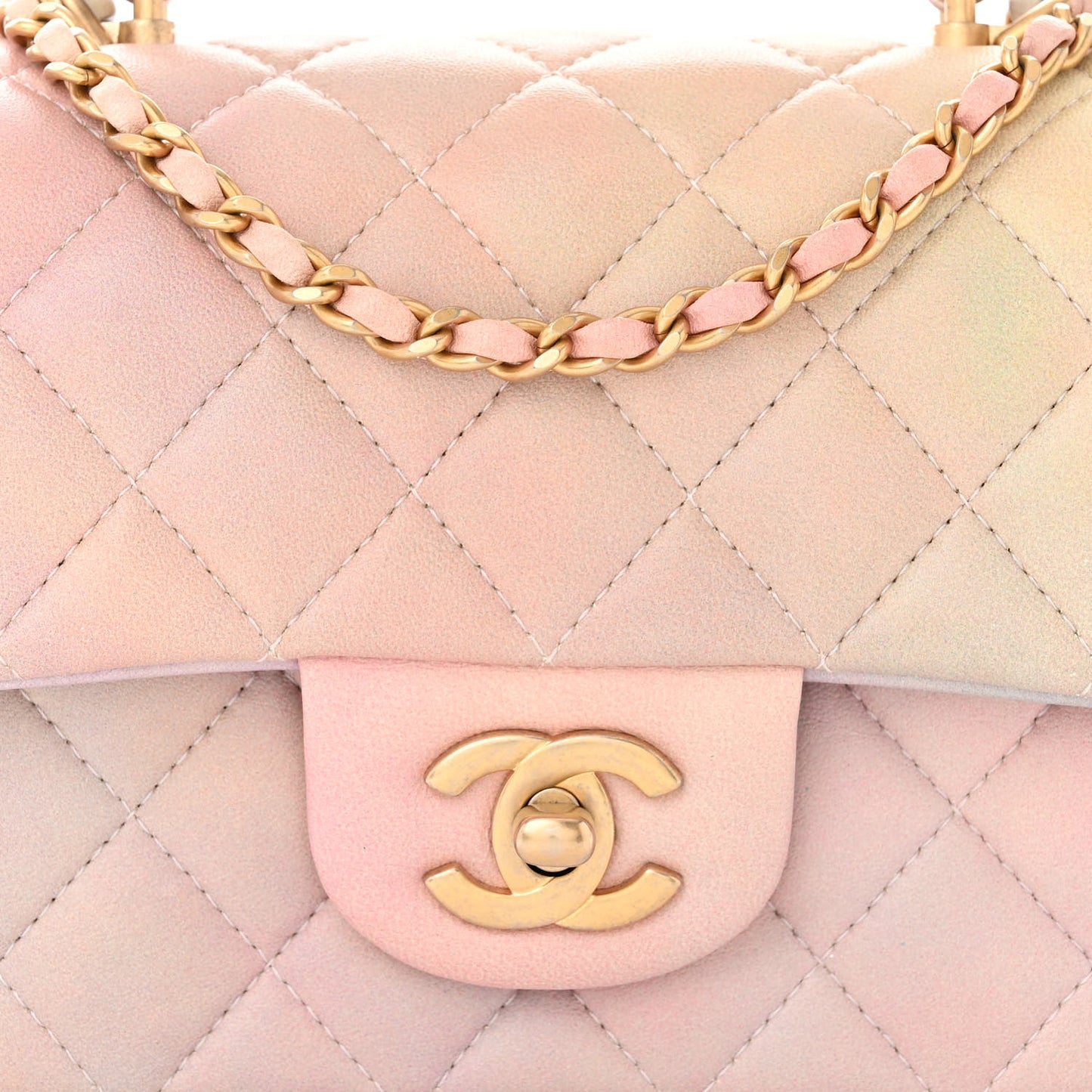 Lambskin Quilted Ombre Mini Top Handle Rectangular Flap Pink Multicolor