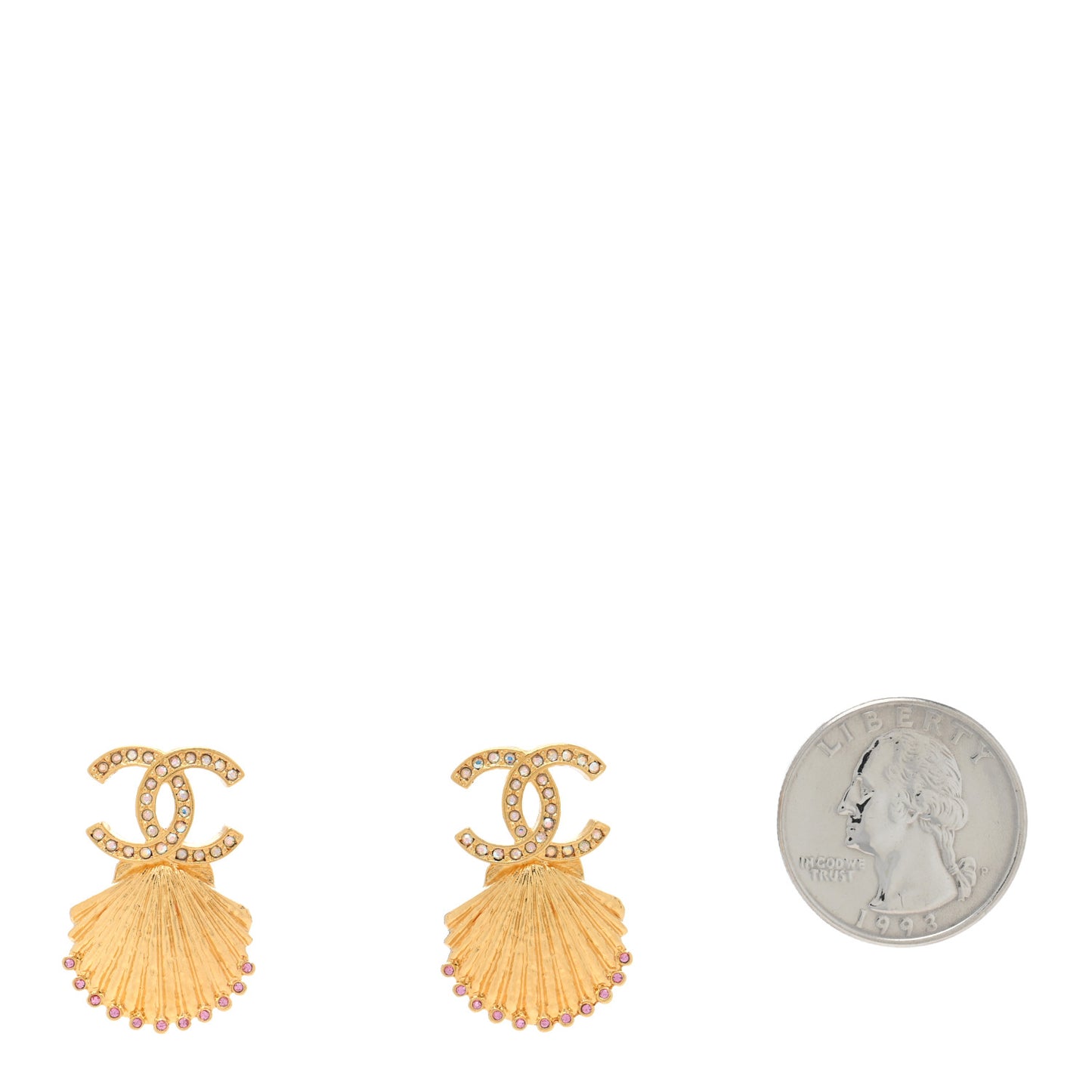 Crystal CC Shell Earrings Gold Pink