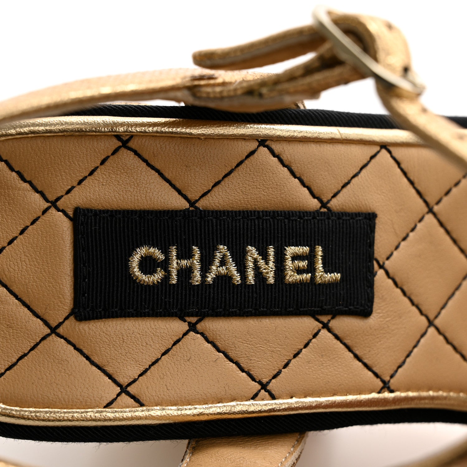 Chanel Laminated Goatskin Quilted Wedge Sandals 35 Gold 6 of 12