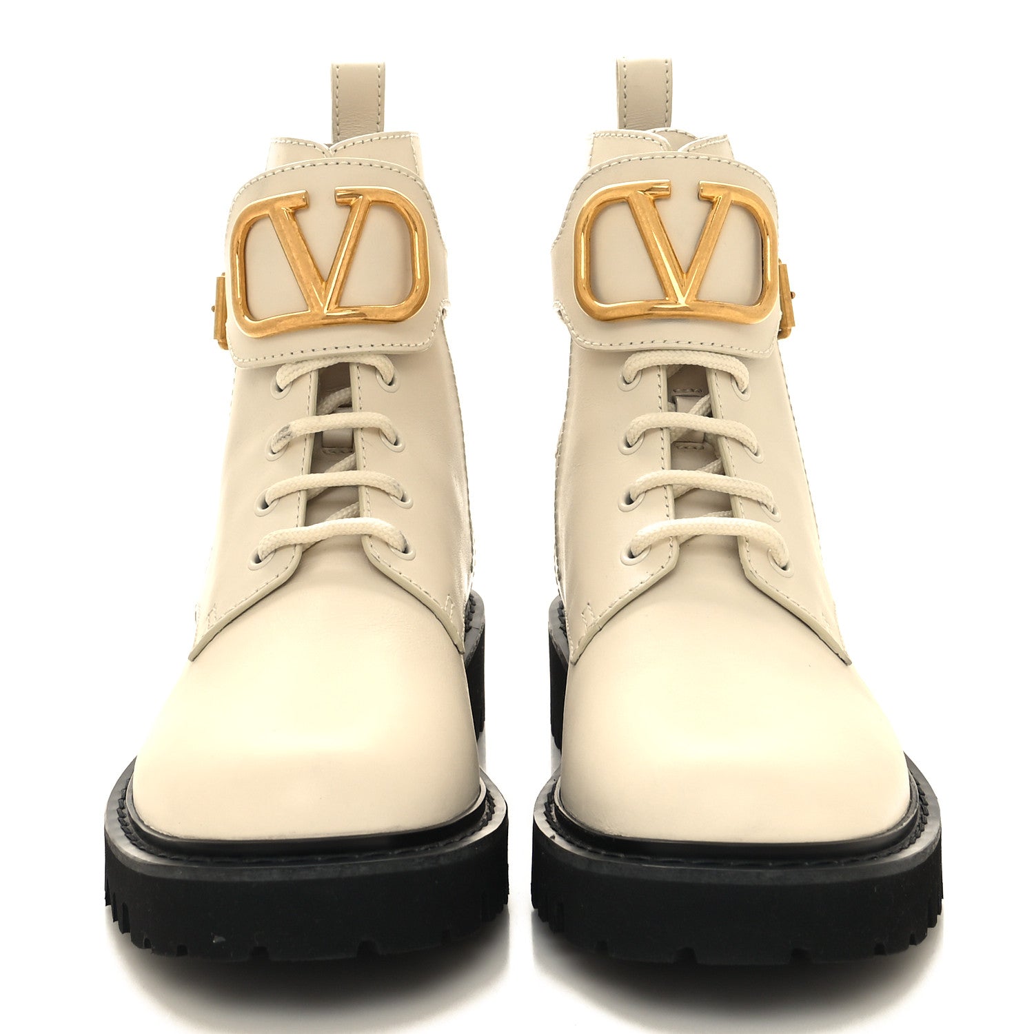 Valentino Garavani Calfskin Womens VLOGO 35mm Combat Boots 39.5 Light Ivory 2 of 9