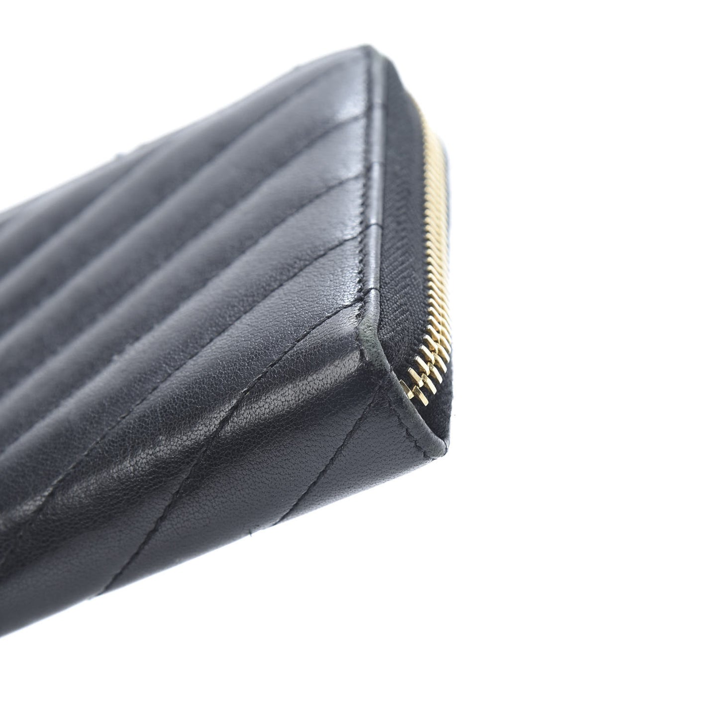 Calfskin Matelasse Chevron Monogram Zip Around Wallet Black