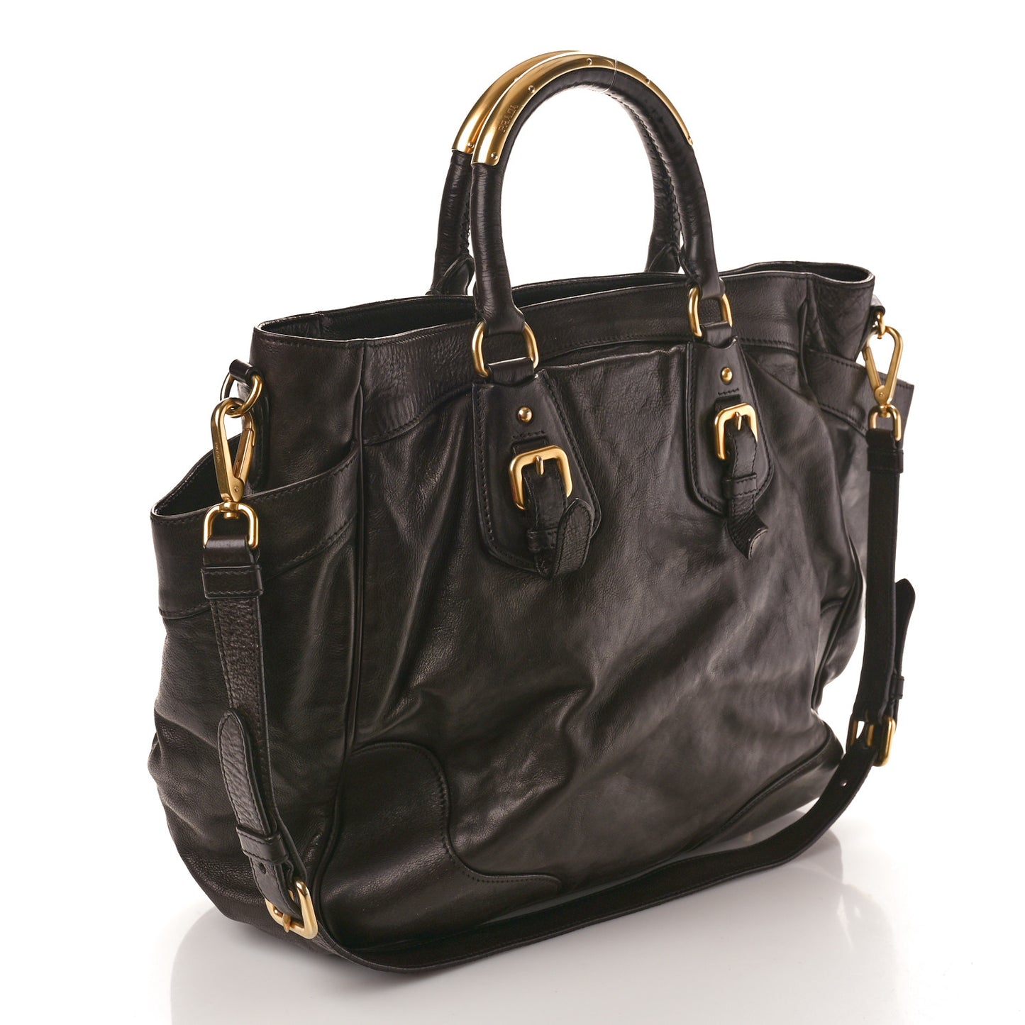 Glace Calf Large Dome Satchel Brown