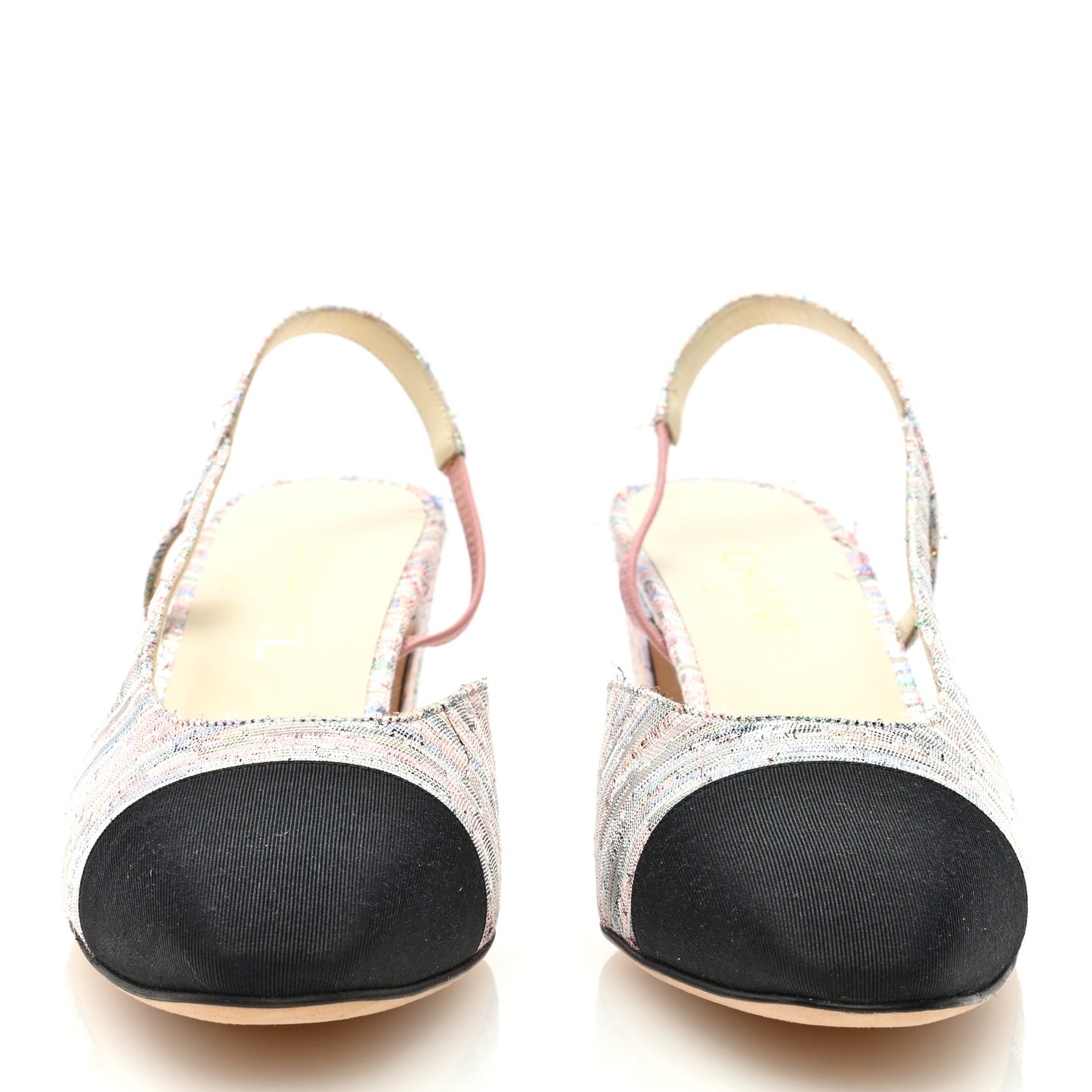 Tweed Grosgrain Cap Toe CC Slingback Pumps 41 Iridescent Multicolor Black