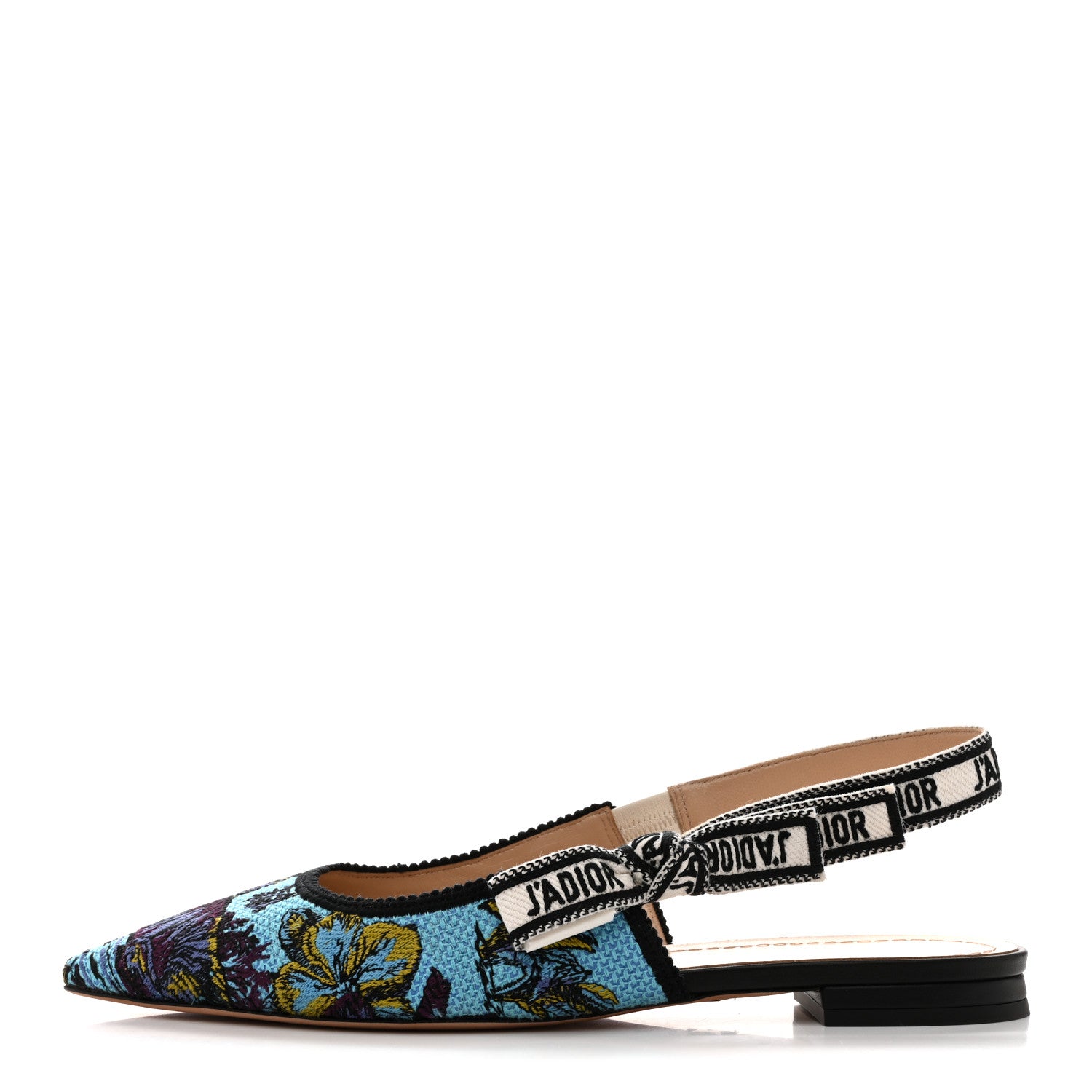 Christian Dior フラットシューズ ネイビー J'ADIOR Christian Dior Canvas Embroidered Voyage Cotton Ribbon J'Adior