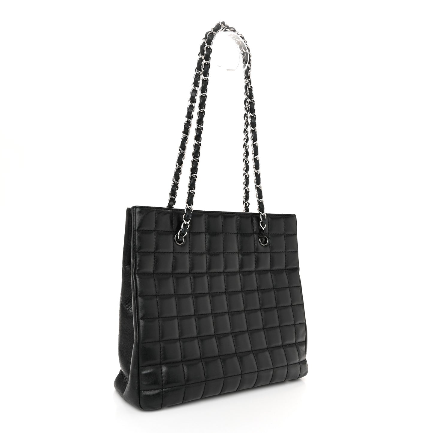 Lambskin Quilted Chocolate Bar Mademoiselle Shoulder Bag Black