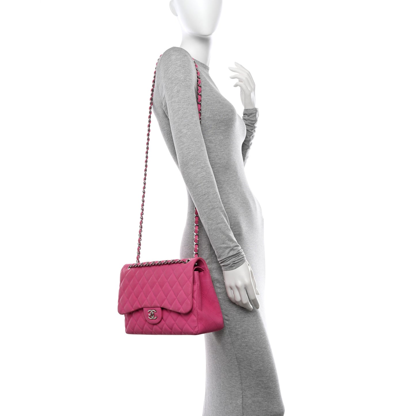 Iridescent Caviar Quilted Jumbo Double Flap Pink