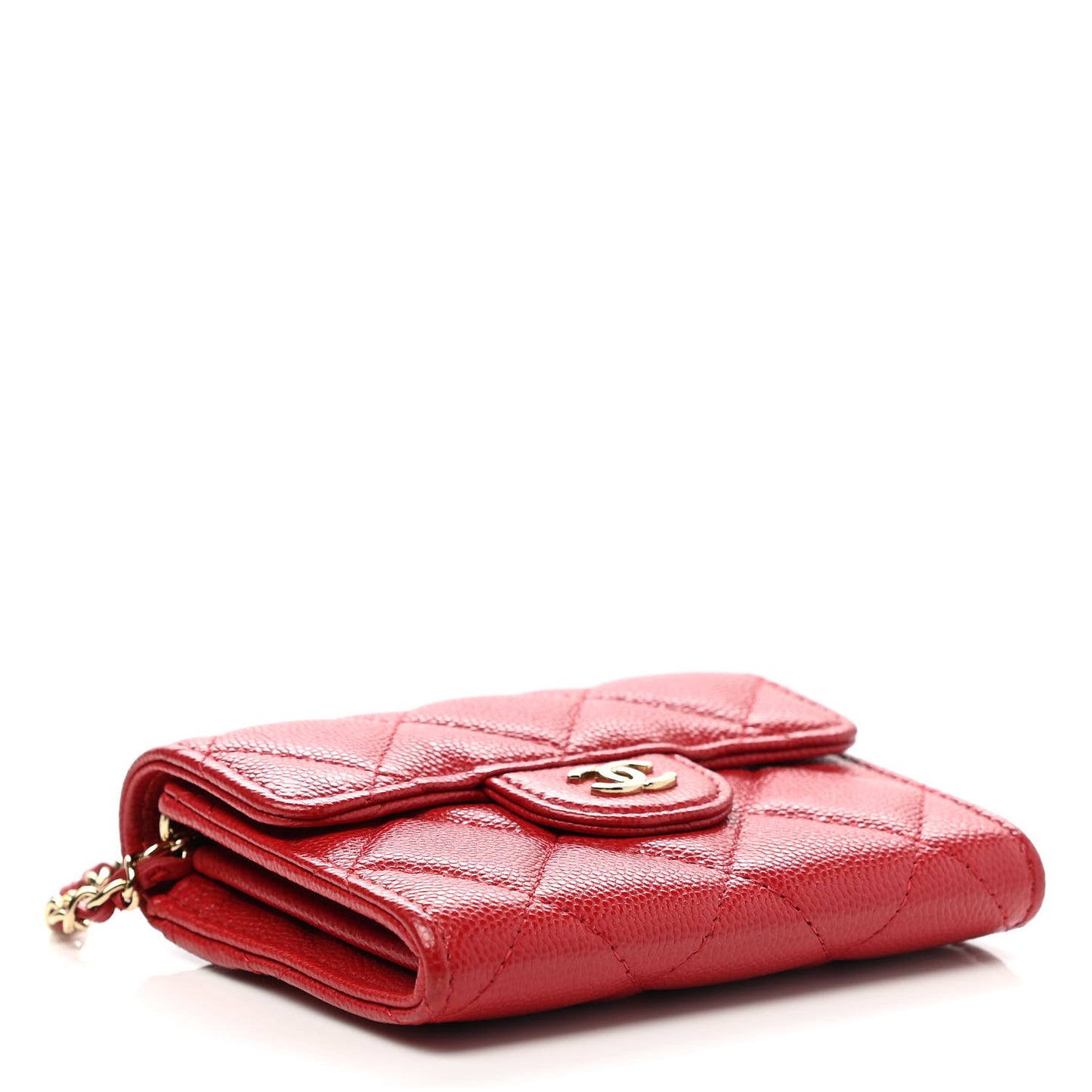 Caviar Quilted Flap Card Holder On Chain Red