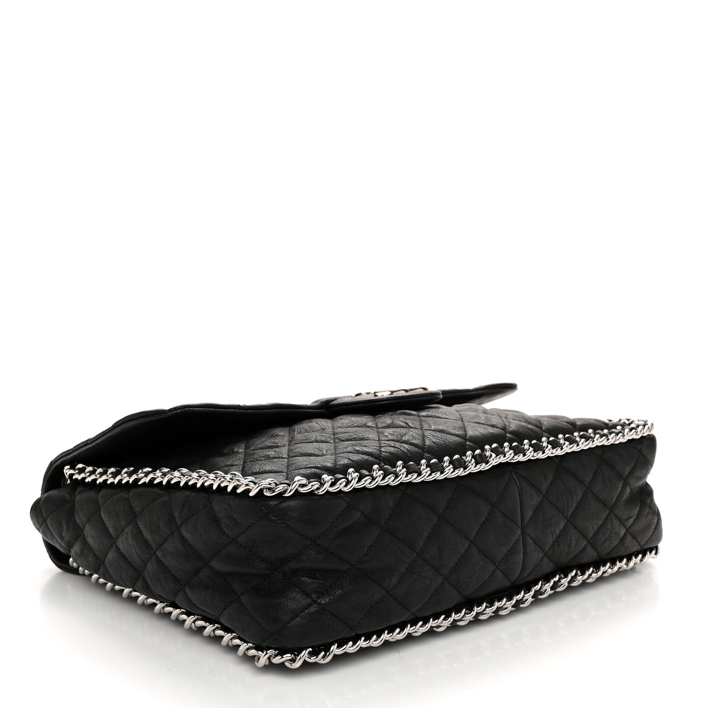 Washed Lambskin Quilted Maxi Chain Around Flap Black