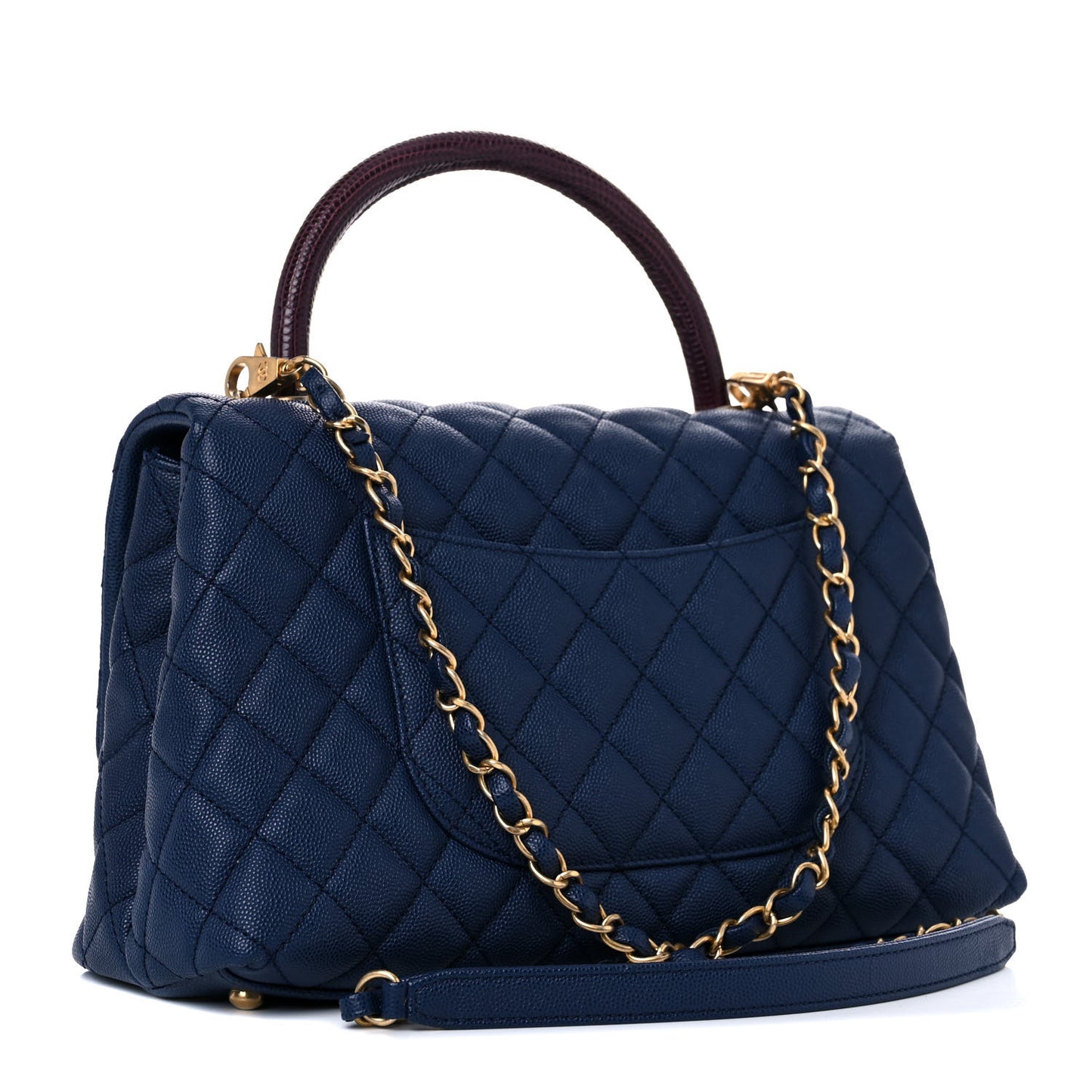 Caviar Lizard Embossed Quilted Small Coco Handle Flap Dark Blue