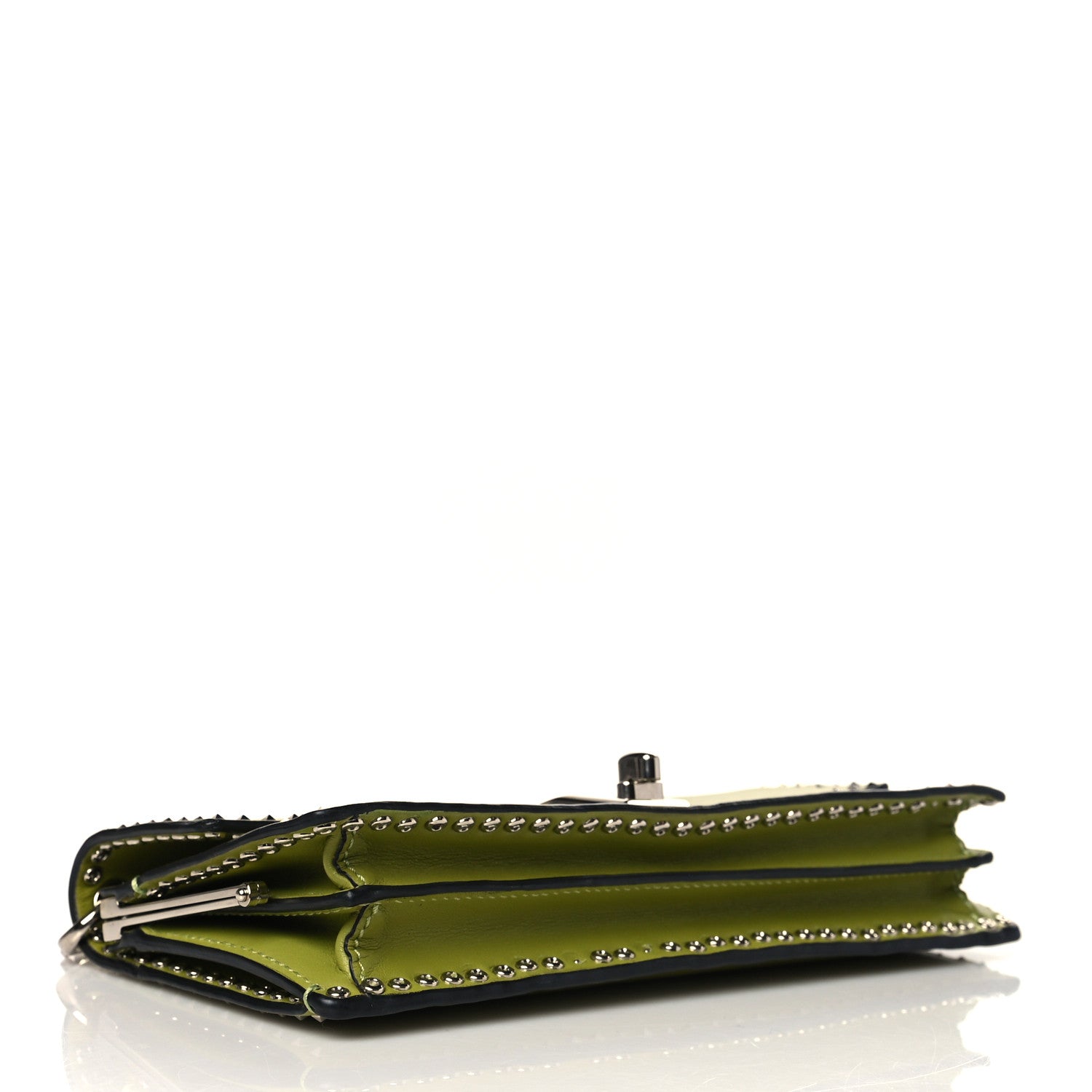 Valentino Garavani Vitello Rockstud Turn Lock Chain Clutch Deep Clover 3 of 9