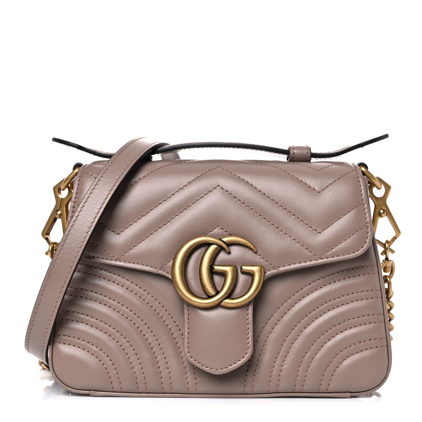 Calfskin Matelasse Mini GG Marmont Top Handle Shoulder Bag Porcelain Rose