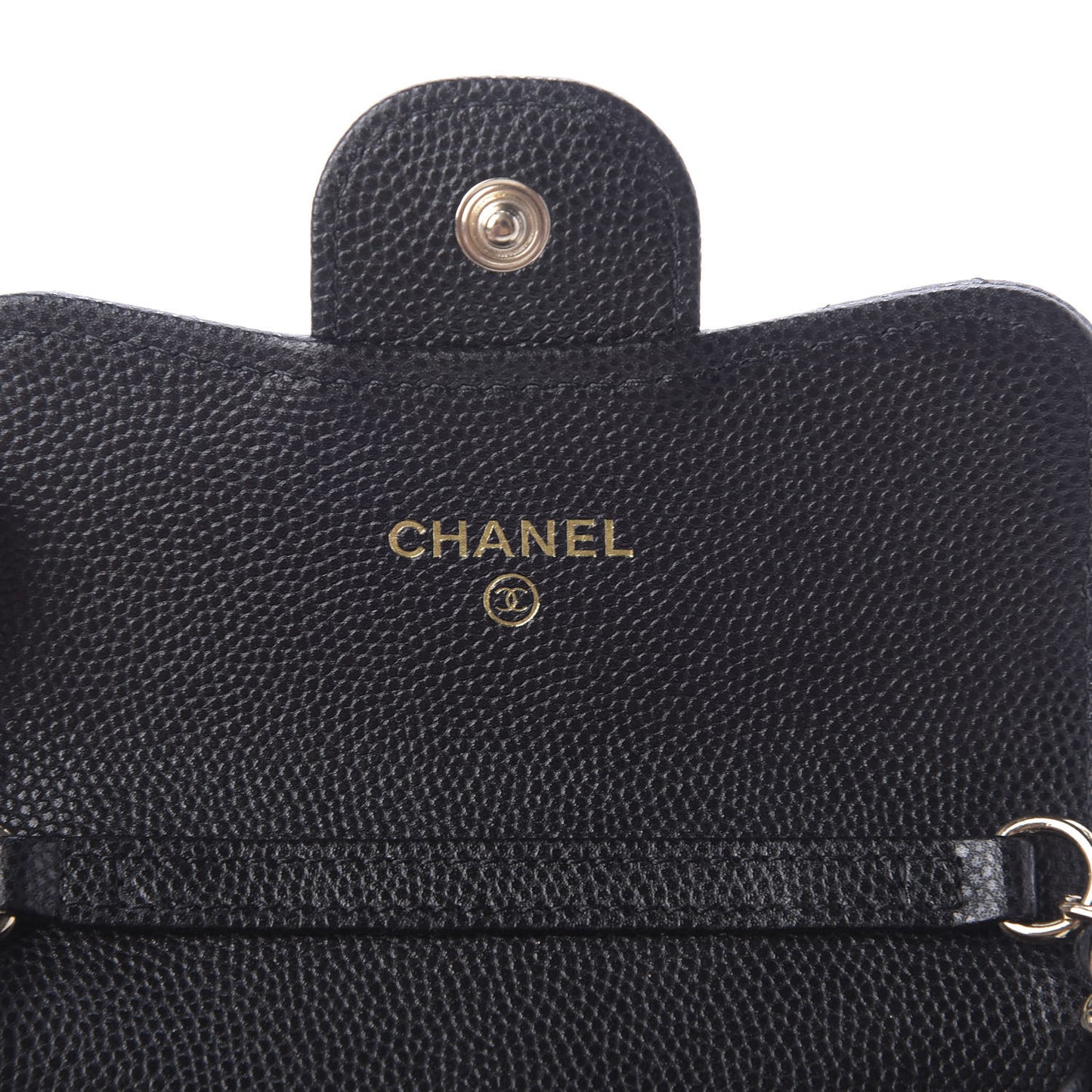 Caviar Quilted Flap Card Holder On Chain Black