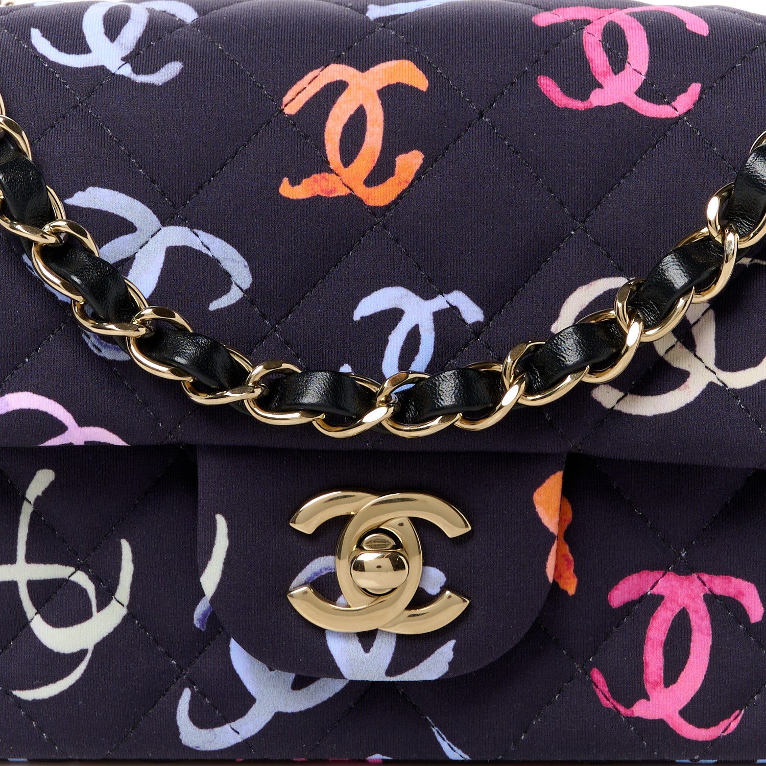 Chanel Printed Fabric Quilted Mini Rectangular Flap Black Pink Blue Yellow Orange 10 of 14