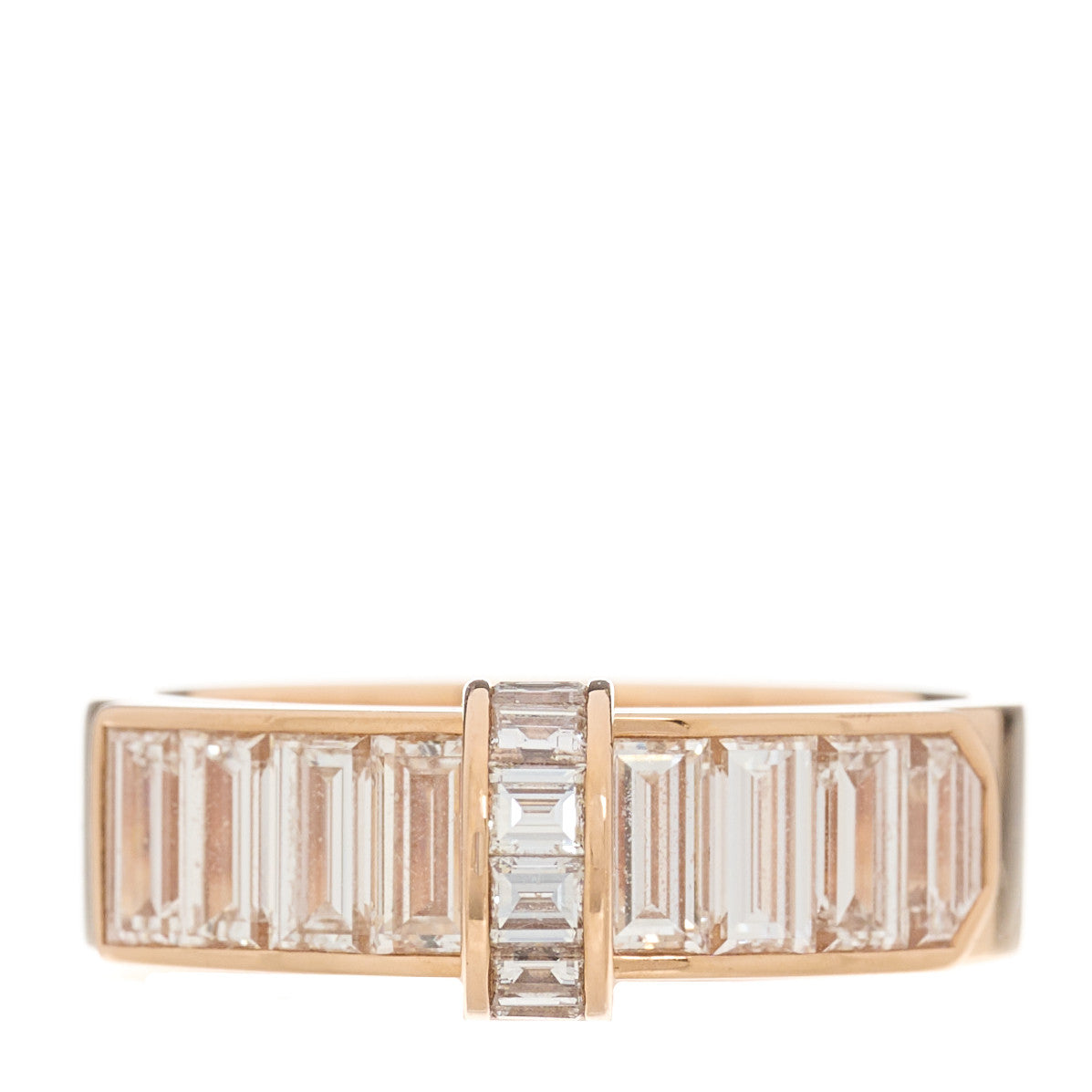 Hermes 18K Rose Gold Diamond PM Kellymorphose Baguettes Ring 51