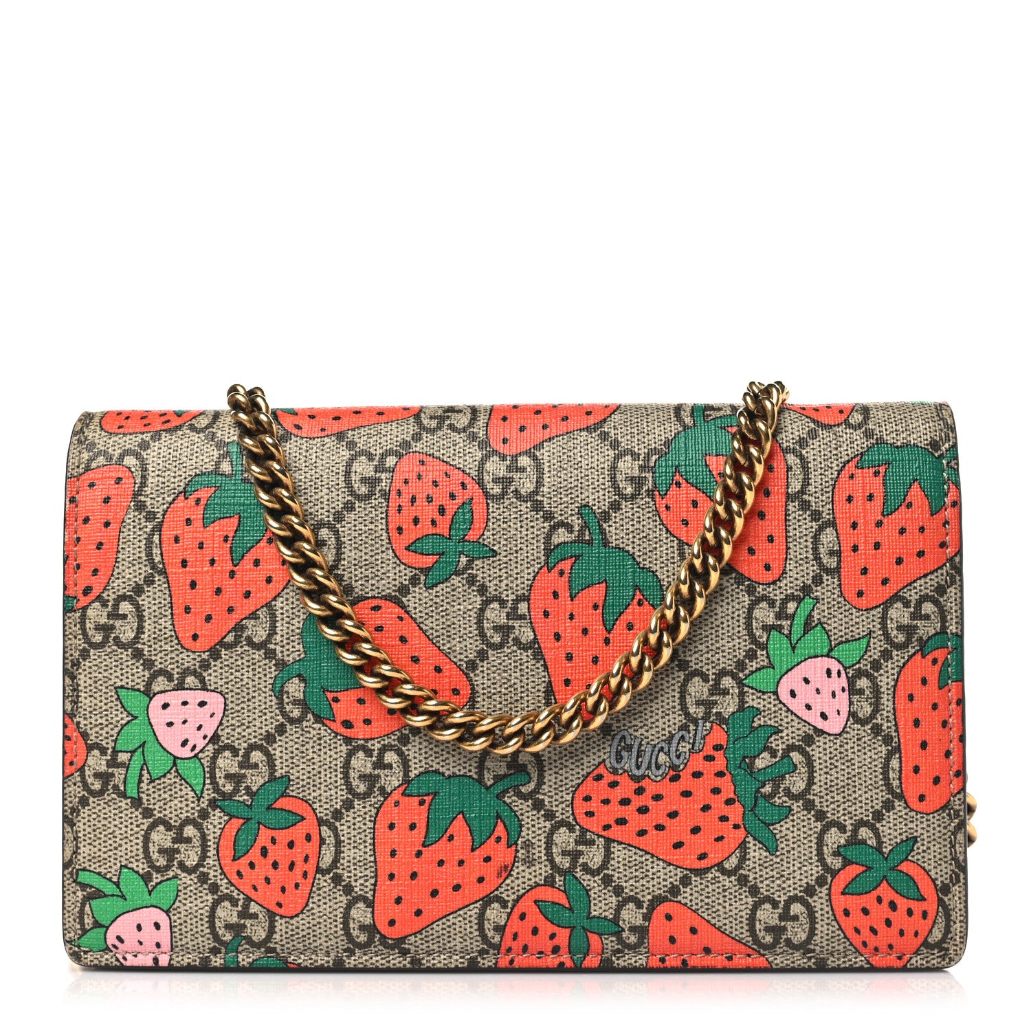 Gucci GG Supreme Monogram Strawberry Chain Wallet 1 of 12