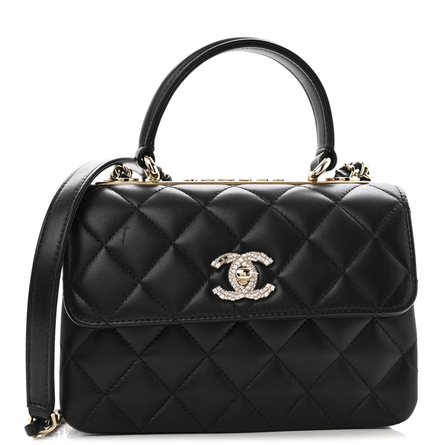チェルシー Chanel Lambskin Crystal Quilted Mini Trendy CC Dual Handle Flap