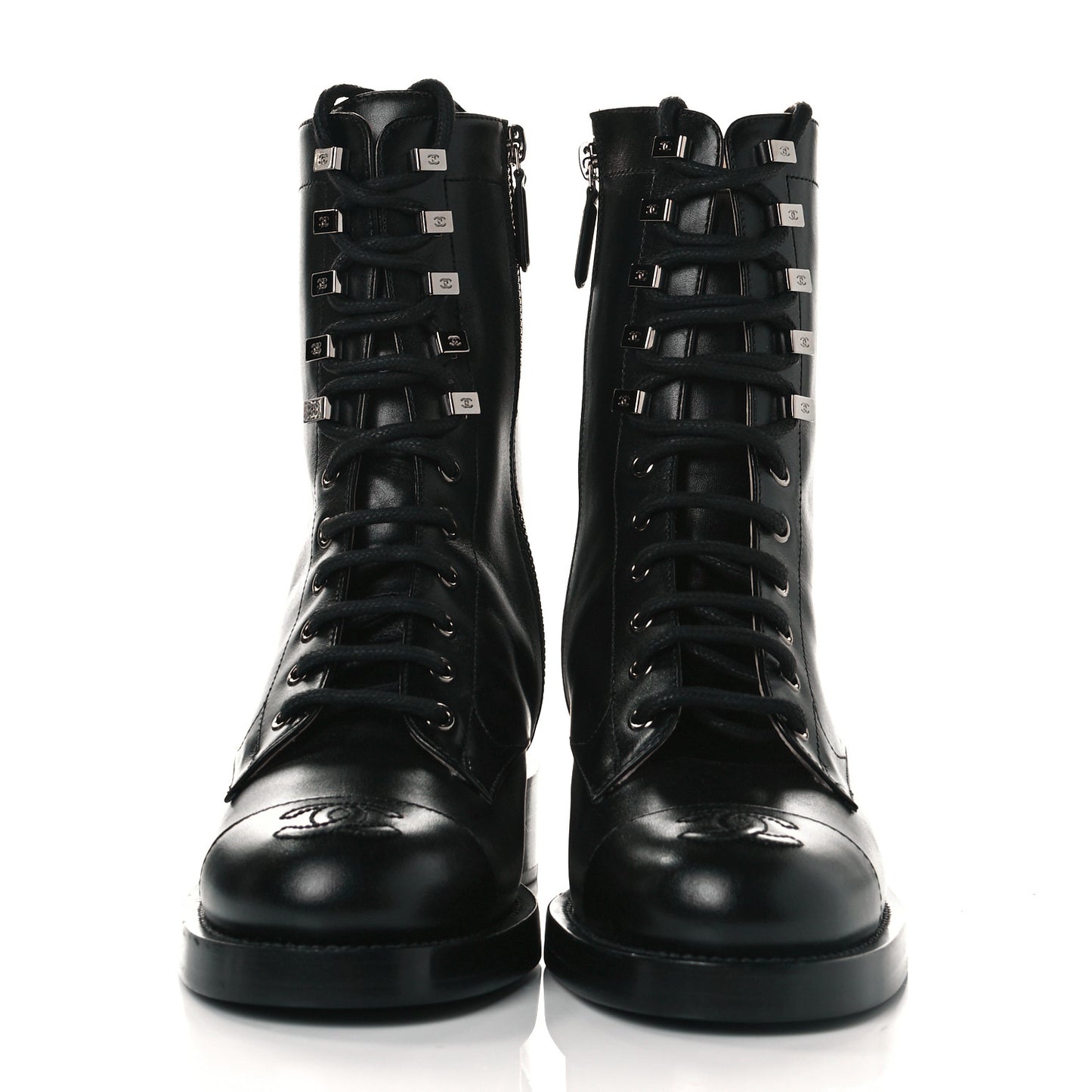 Calfskin Lace Up Combat Boots 36 Black