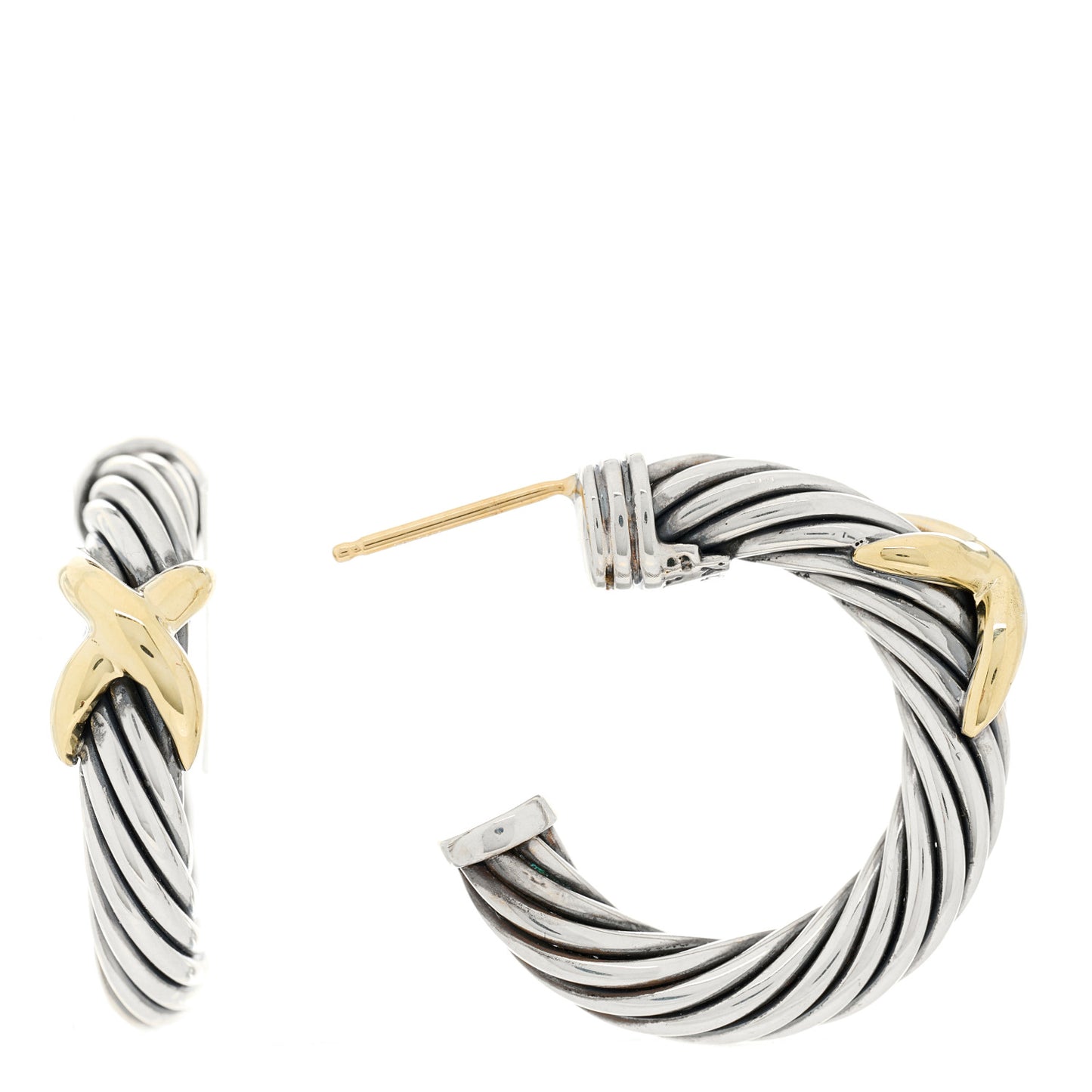 Sterling Silver 14K Yellow Gold Cable Classics X Hoop Earrings