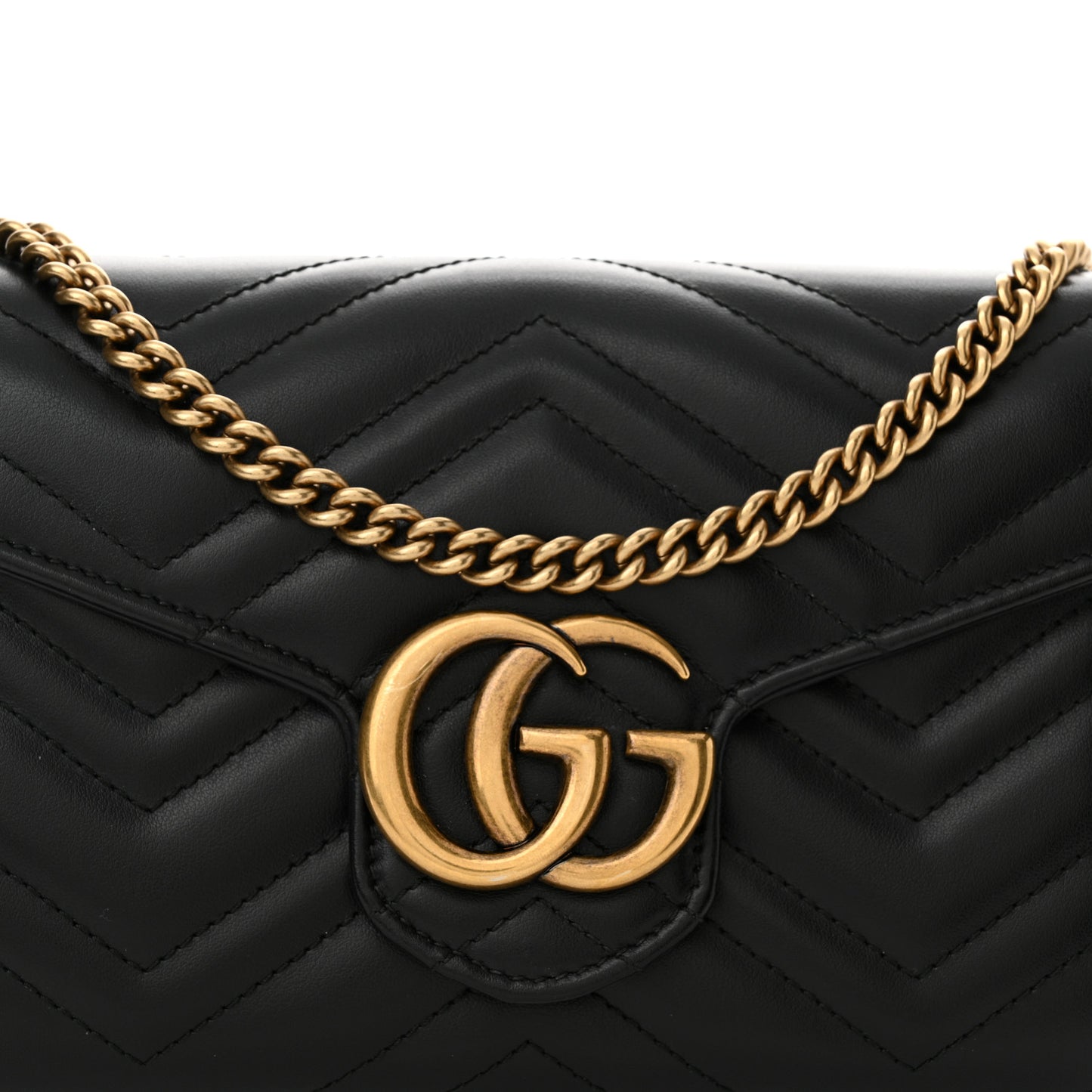 Calfskin Matelasse GG Marmont Chain Wallet Black