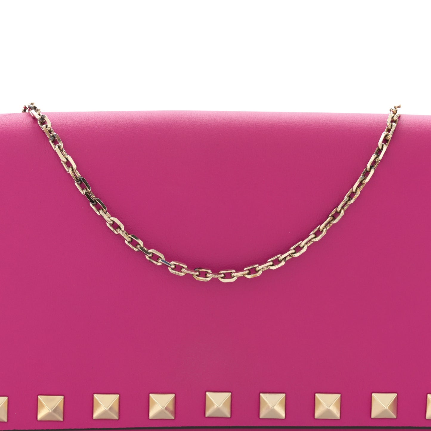 Calfskin Rockstud Flap Wallet On Chain Fuxia