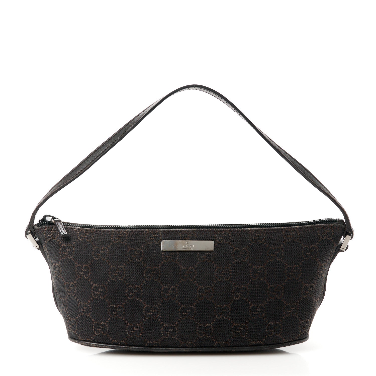 Gucci Denim Monogram Boat Pochette Dark Brown 1 of 10
