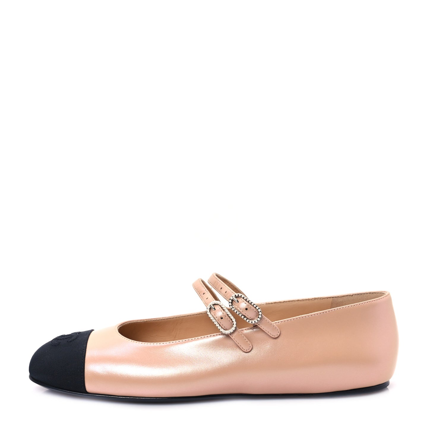 Lambskin Grosgrain Pearl Mary Jane Flats 39 Beige Black