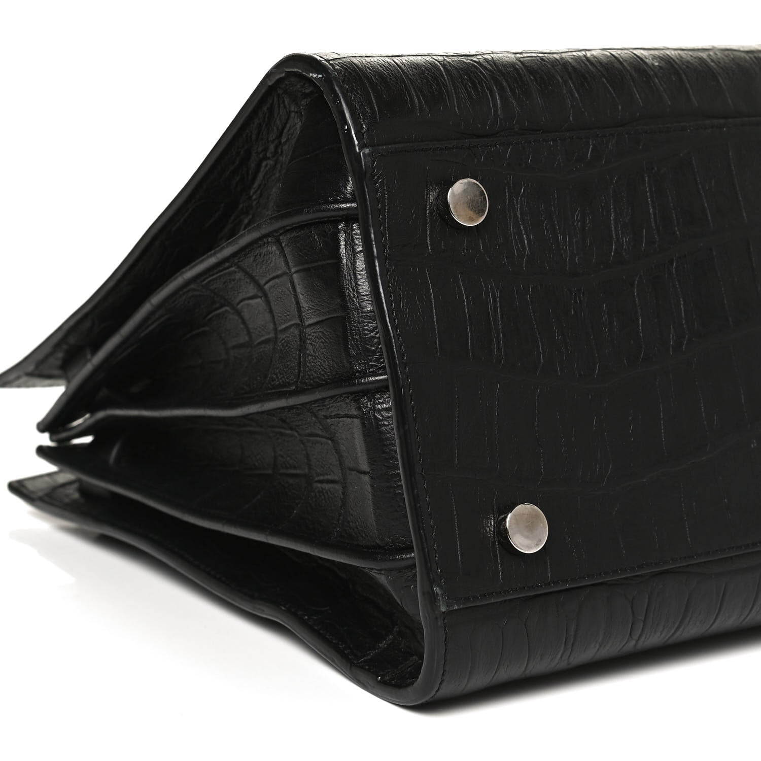 Saint Laurent Calfskin Crocodile Embossed Small Sac de Jour Black 10 of 12