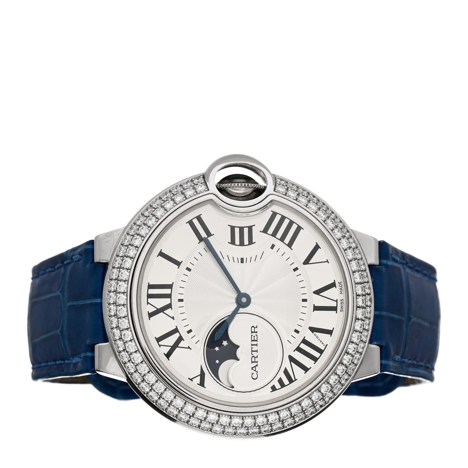 Cartier 18K White Gold Diamond Pave Bezel 37mm Ballon Bleu De Cartier Moonphase Automatic Watch 2 of 5