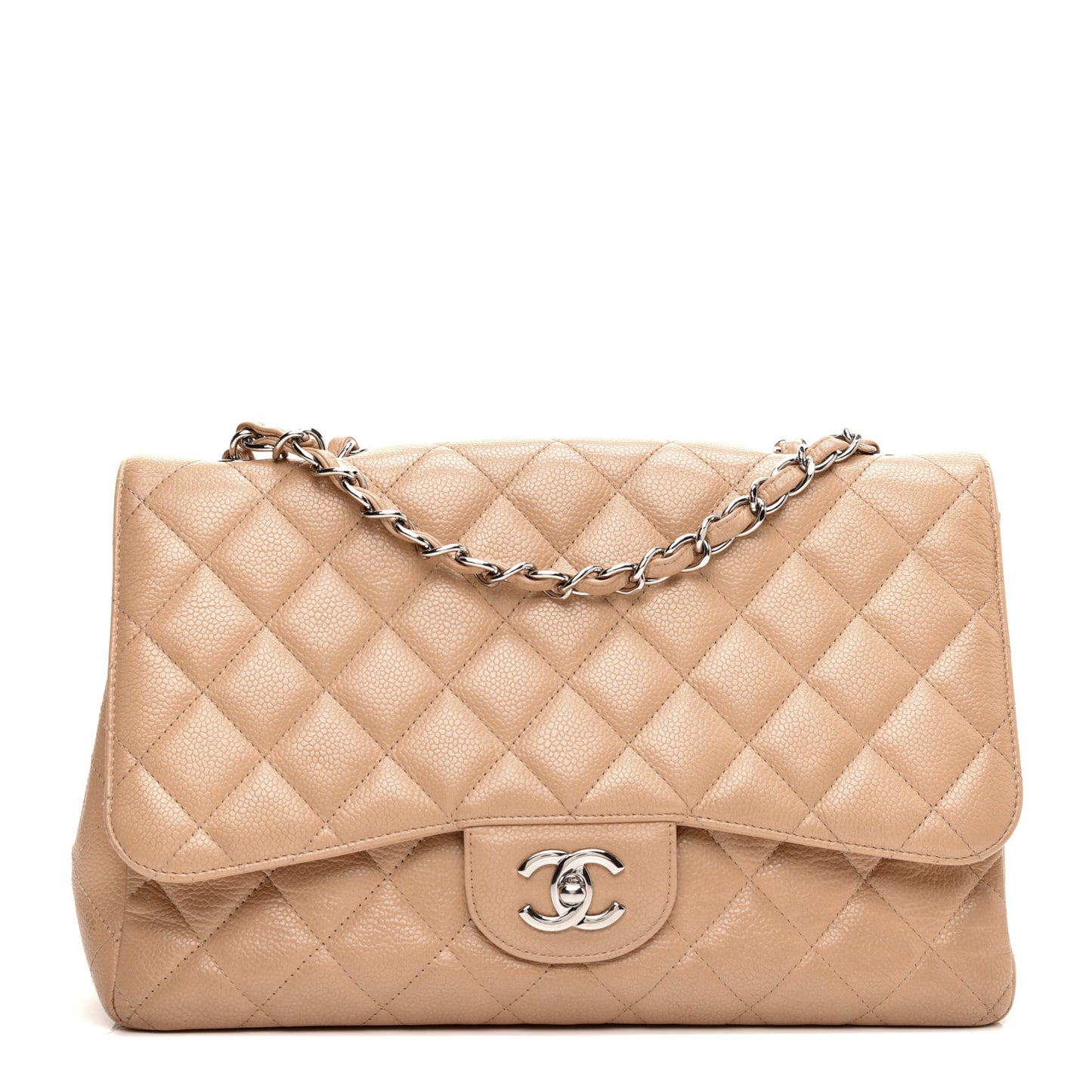 Caviar Quilted Jumbo Single Flap Beige