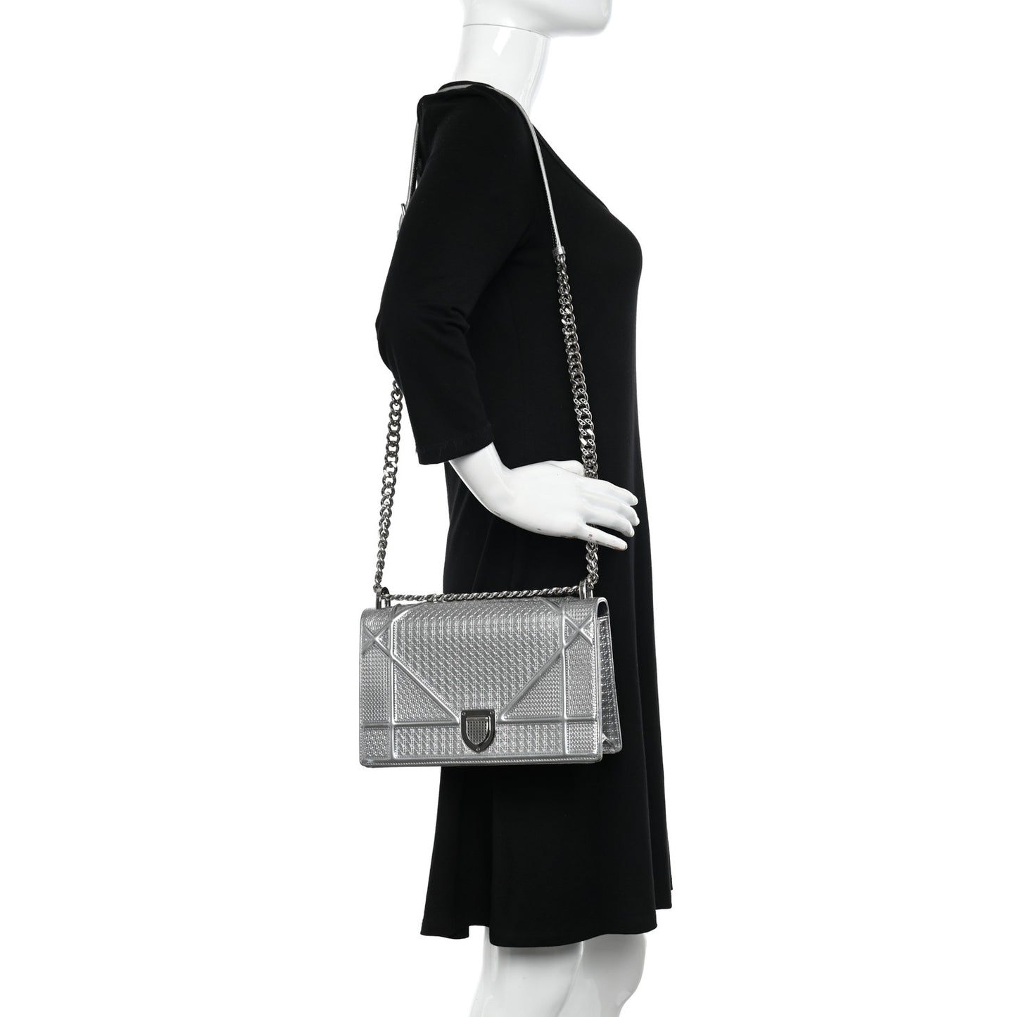 Metallic Patent Micro-Cannage Medium Diorama Flap Bag Silver