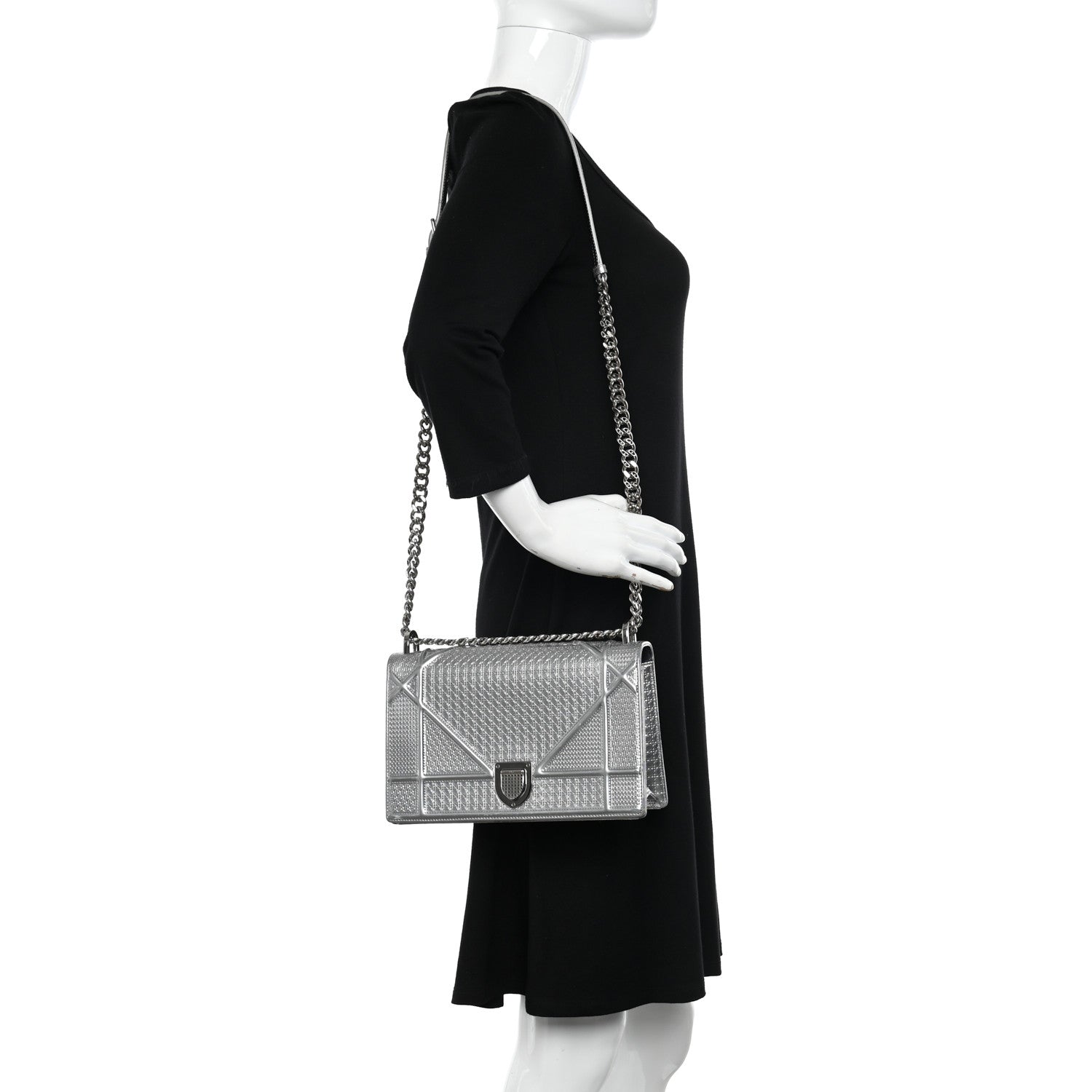 Christian Dior Metallic Patent Micro-Cannage Medium Diorama Flap Bag Silver 2 of 16