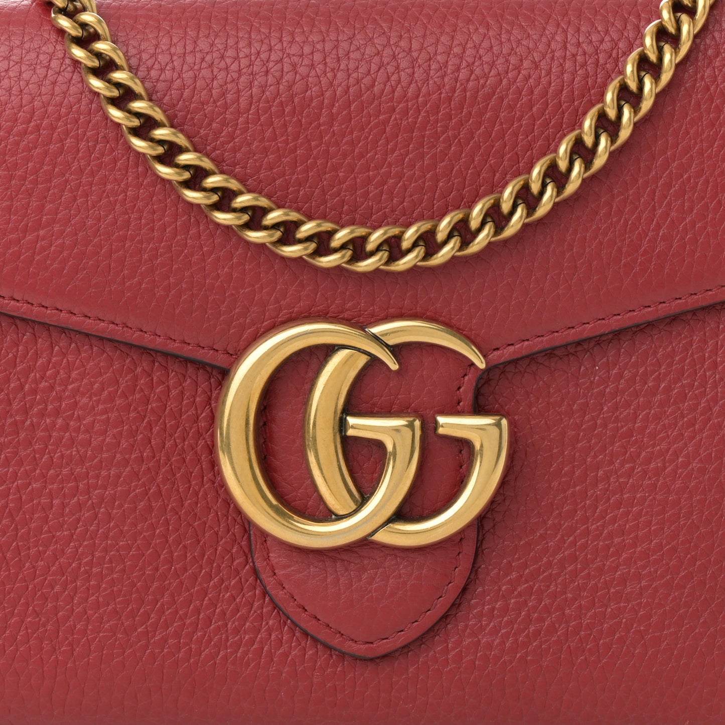 Calfskin GG Marmont Chain Wallet Vulcanic Red
