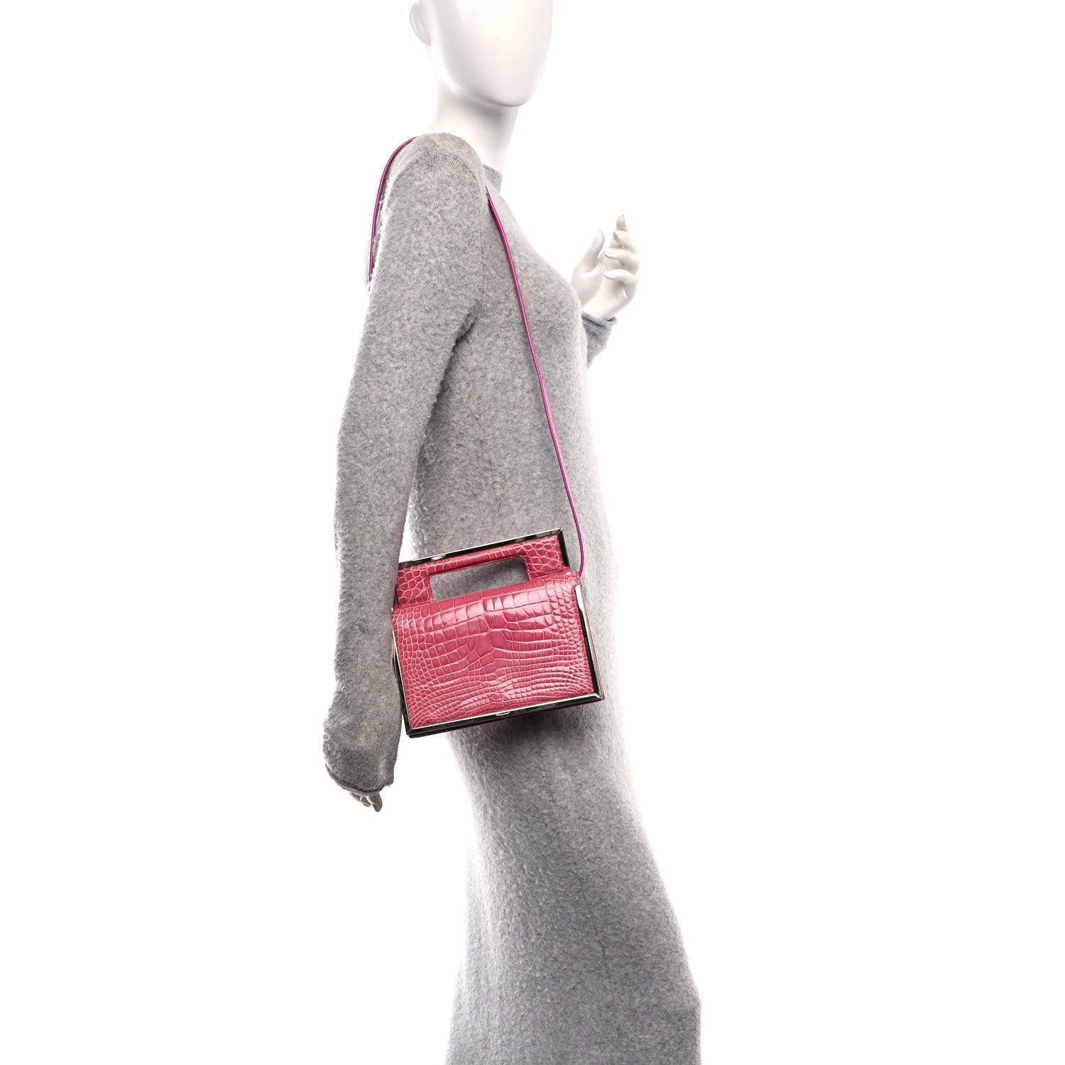 Salvatore Ferragamo Crocodile Bar Clutch Crossbody Bag Pink 2 of 9