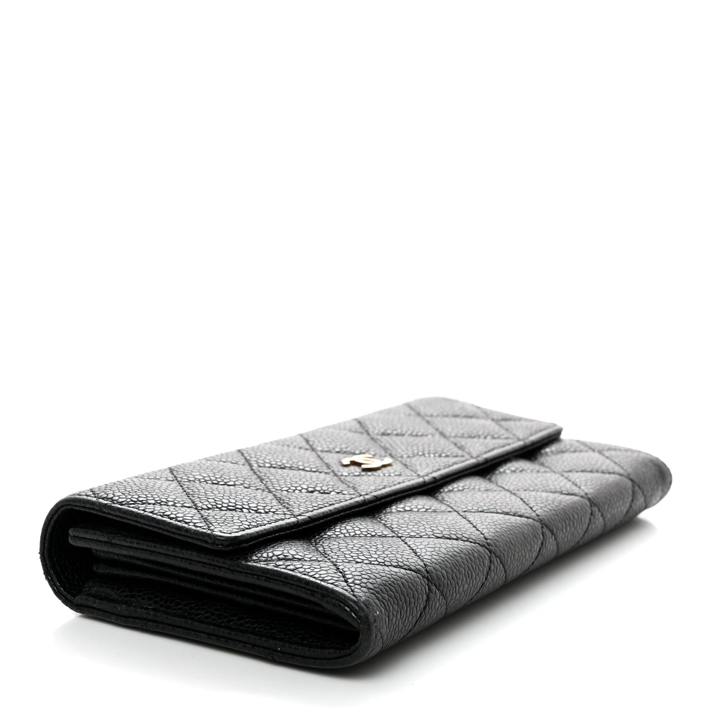 Caviar Quilted Large Gusset Flap Wallet Black