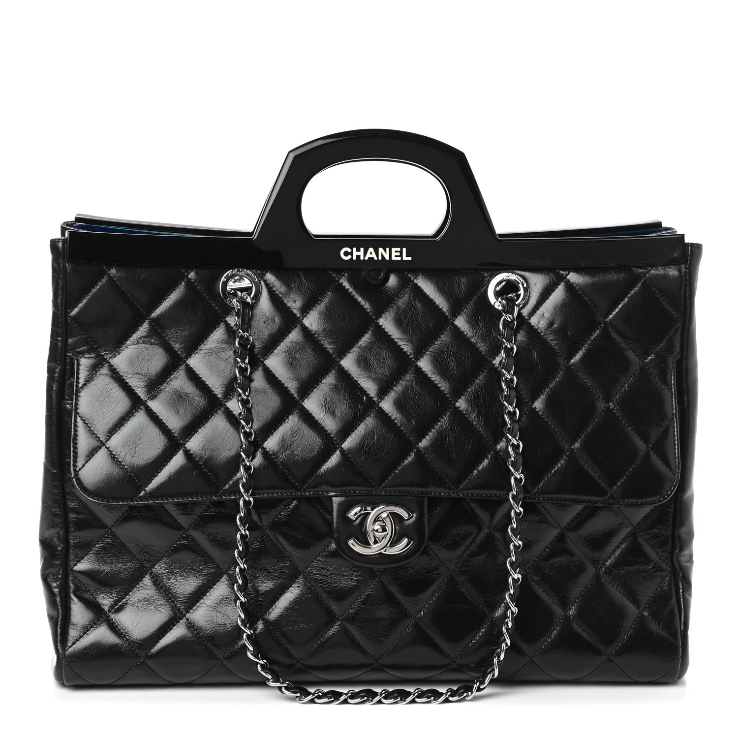 Chanel Glazed Calfskin Quilted Large CC Delivery Tote Black 788415