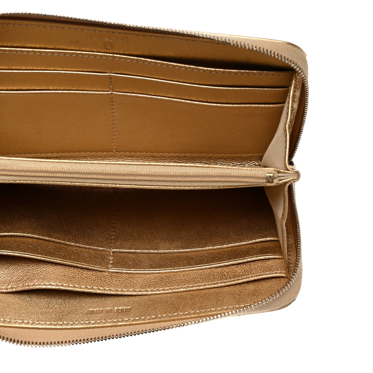 Metallic Lambskin Quilted Large Gusset Zip Around Wallet Gold